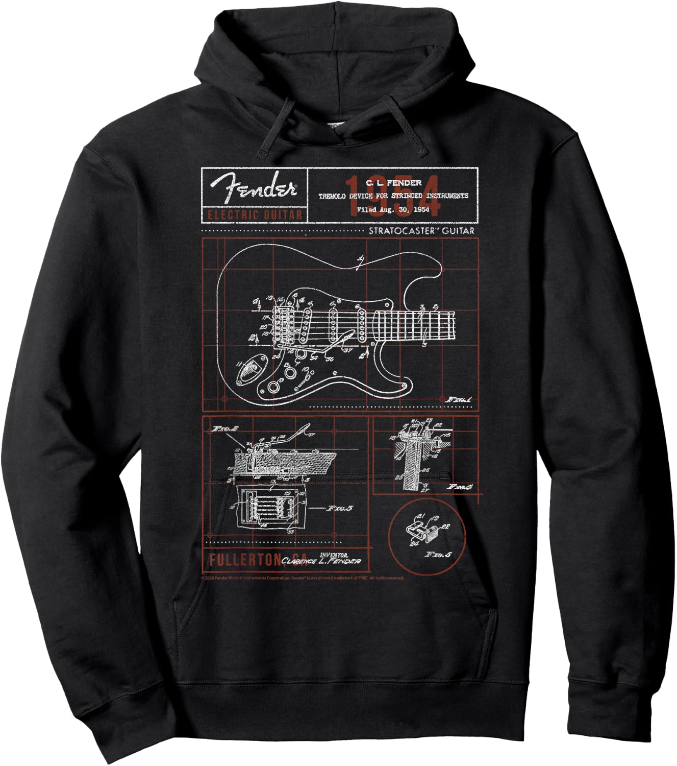 Fender Stratocaster Diagram Boxes Guitar Hoodie - Hoodie | Black