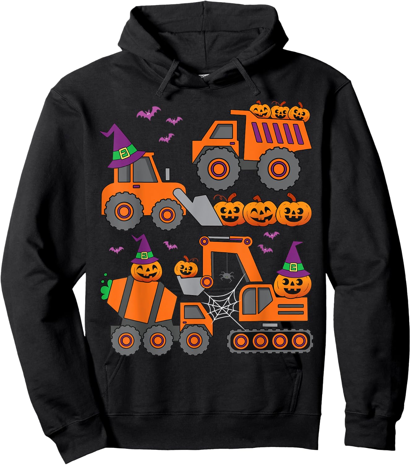 Pumpkin Halloween Construction Vehicle Excavator Truck Kids Hoodie - Hoodie | Black