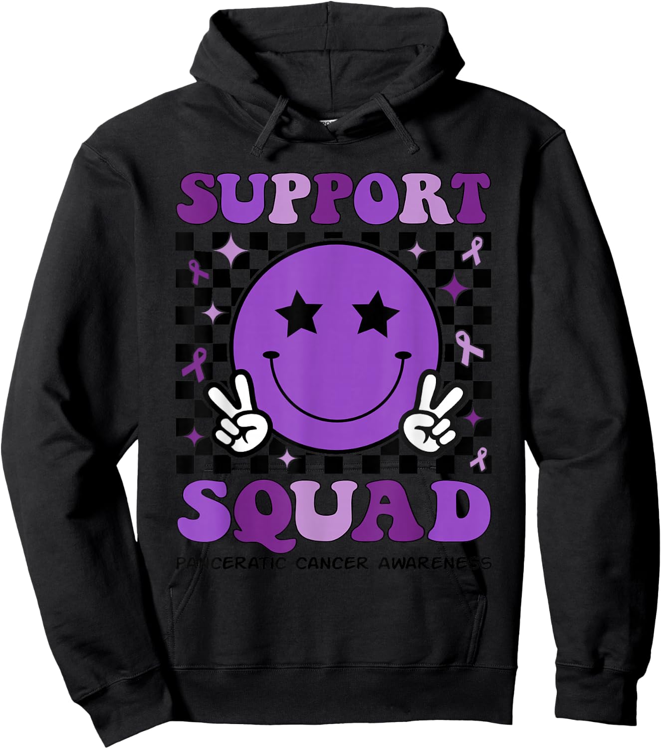 Support Squad Purple Ribbon Pancreatic Cancer Awareness Hoodie - Hoodie | Black