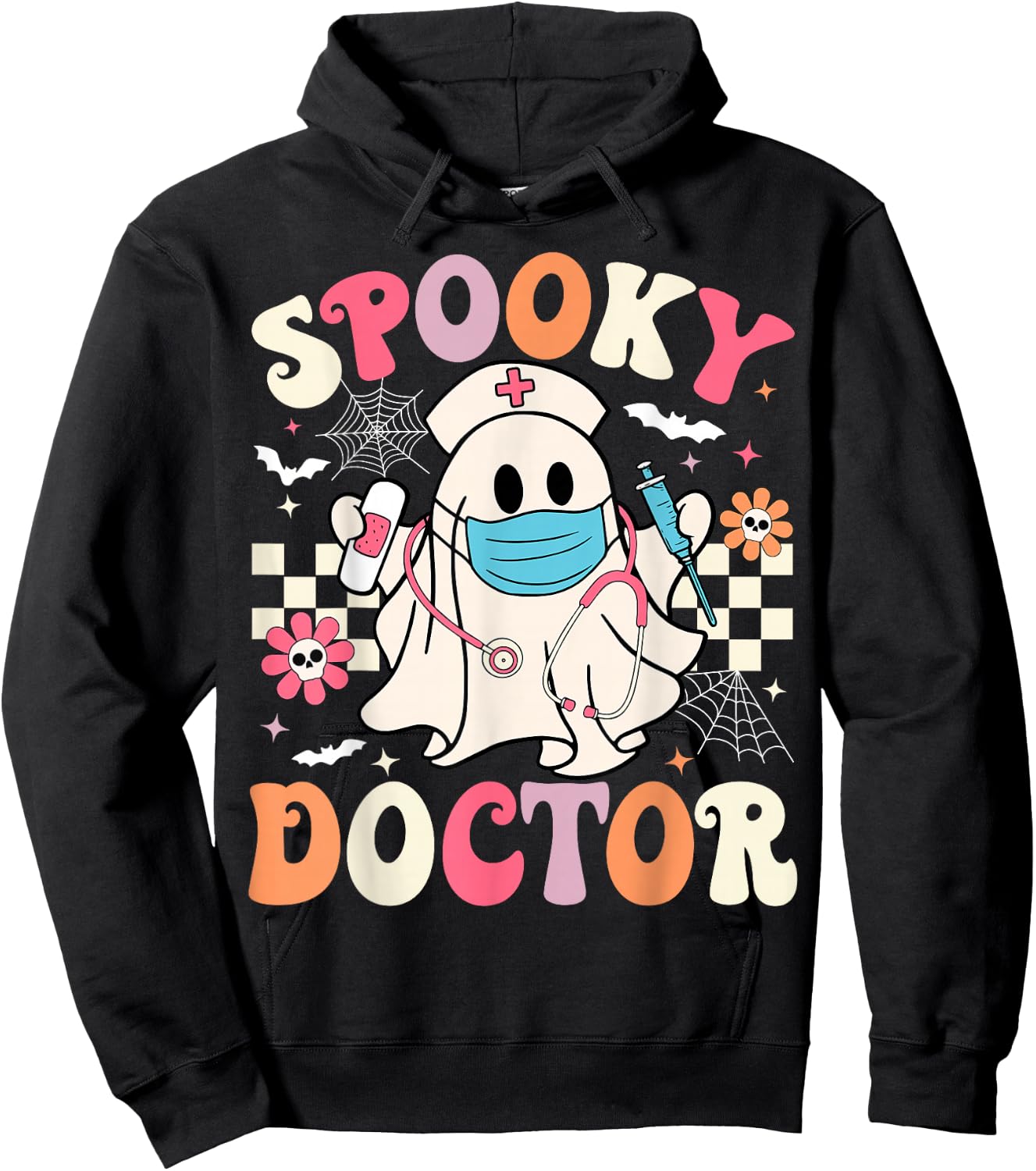 Spooky Doctor Ghost Halloween Cute Groovy Doctor Halloween Hoodie - Hoodie | Black