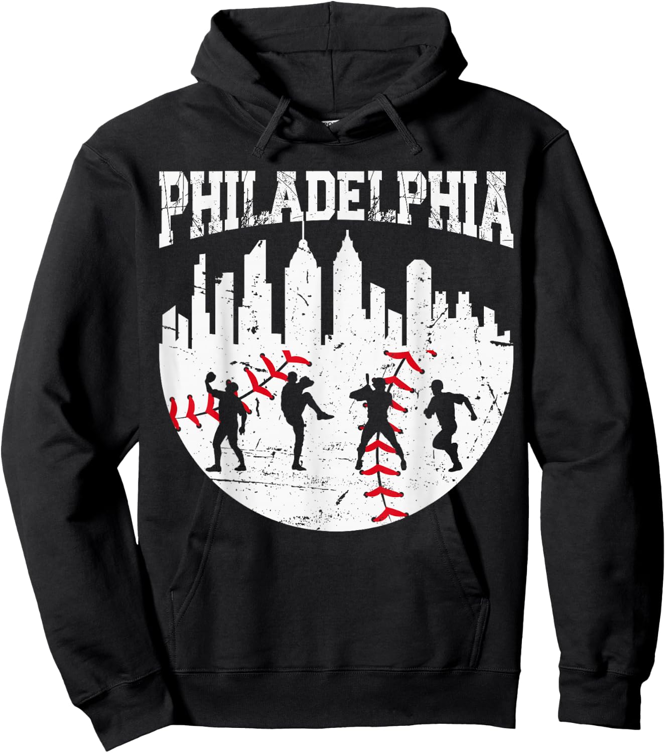 Vintage Philadelphia Skyline Philly Cityscape Baseball Fans Hoodie - Hoodie | Black