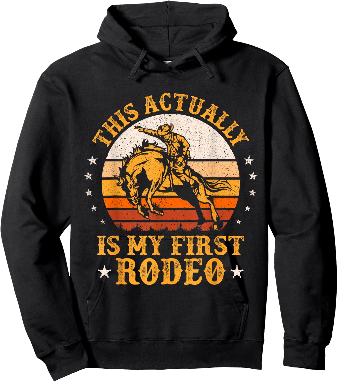 This Actually Is My First Rodeo Cowboy Bucking Horse Vintage Hoodie - Hoodie | Black