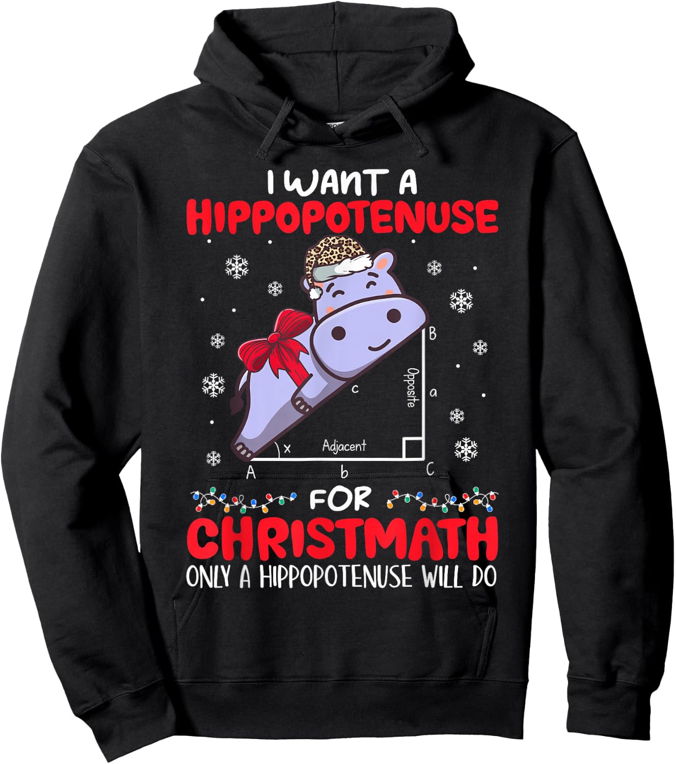 I Want A Hippopotenuse For Christmath Math Teacher Christmas Hoodie - Hoodie | Black