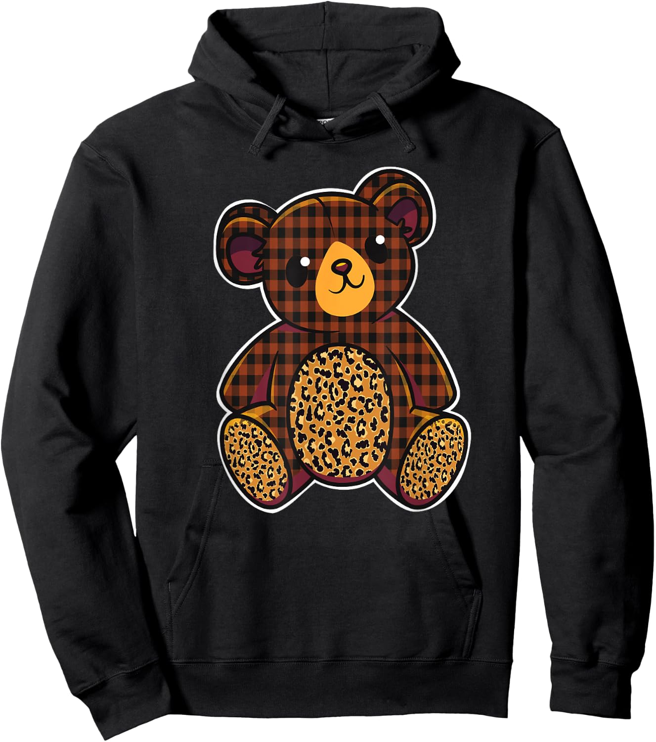 Cute Checkered Brown Teddy Bear Hoodie - Hoodie | Black