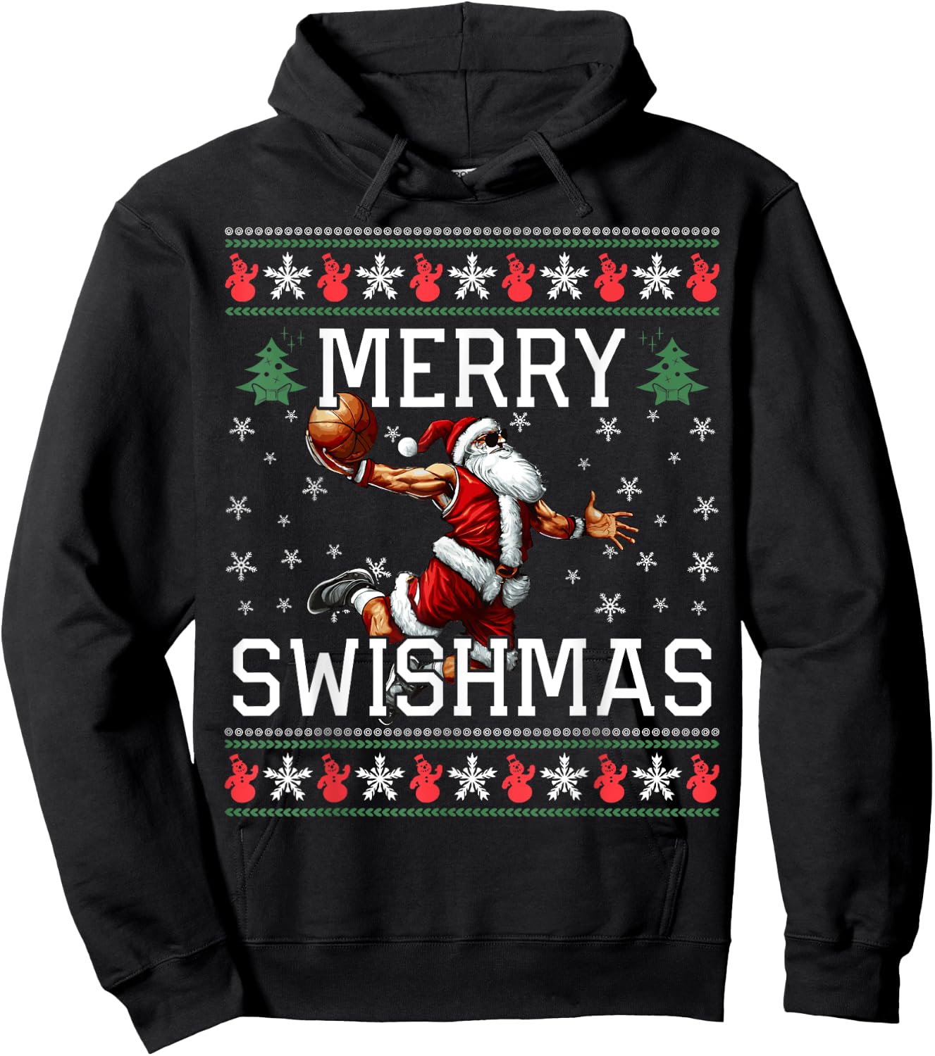 Merry Swishmas Ugly Funny Christmas Basketball Christmas Hoodie - Hoodie | Black