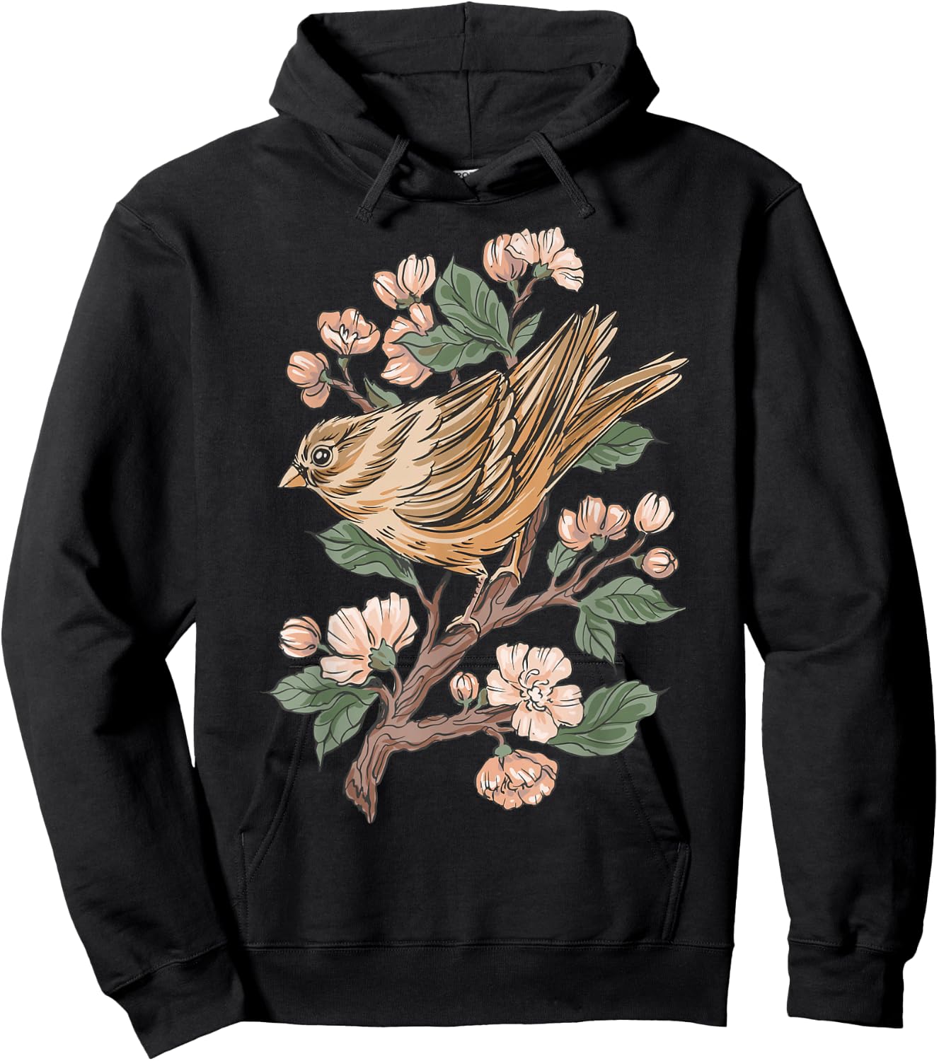 Sparrow Bird and Cherry Blossoms Hoodie - Hoodie | Black