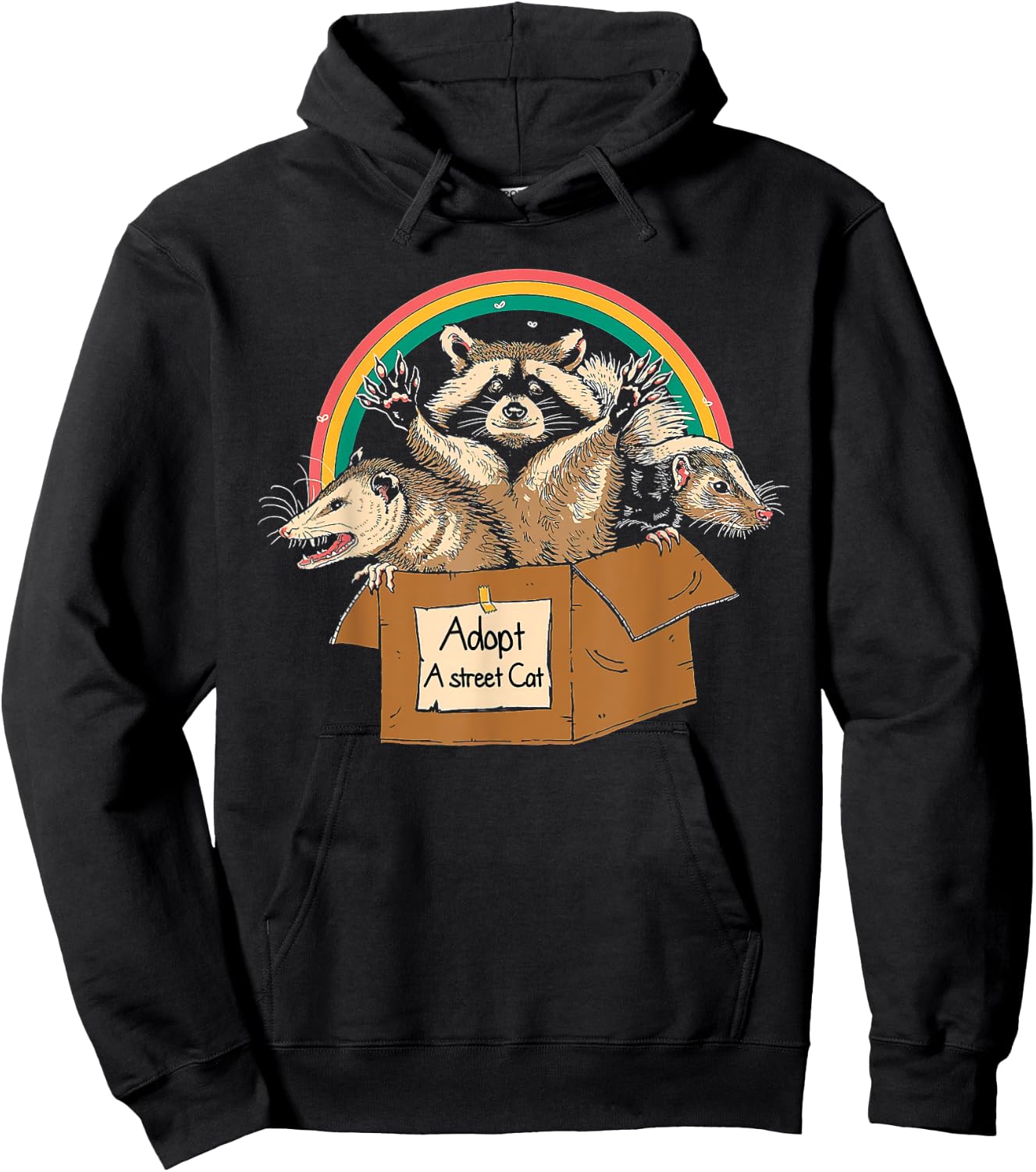 Vintage Adopt A Street Cat Shirt Funny Opossum Raccoon Skunk Hoodie - Hoodie | Black
