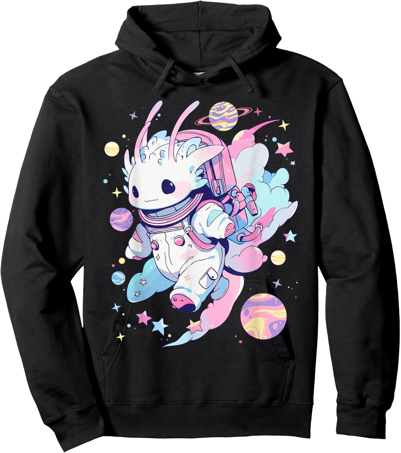 Cute Space Galaxy Axolotl Pastel Goth Aesthetic Nu Goth Hoodie - Hoodie | Black
