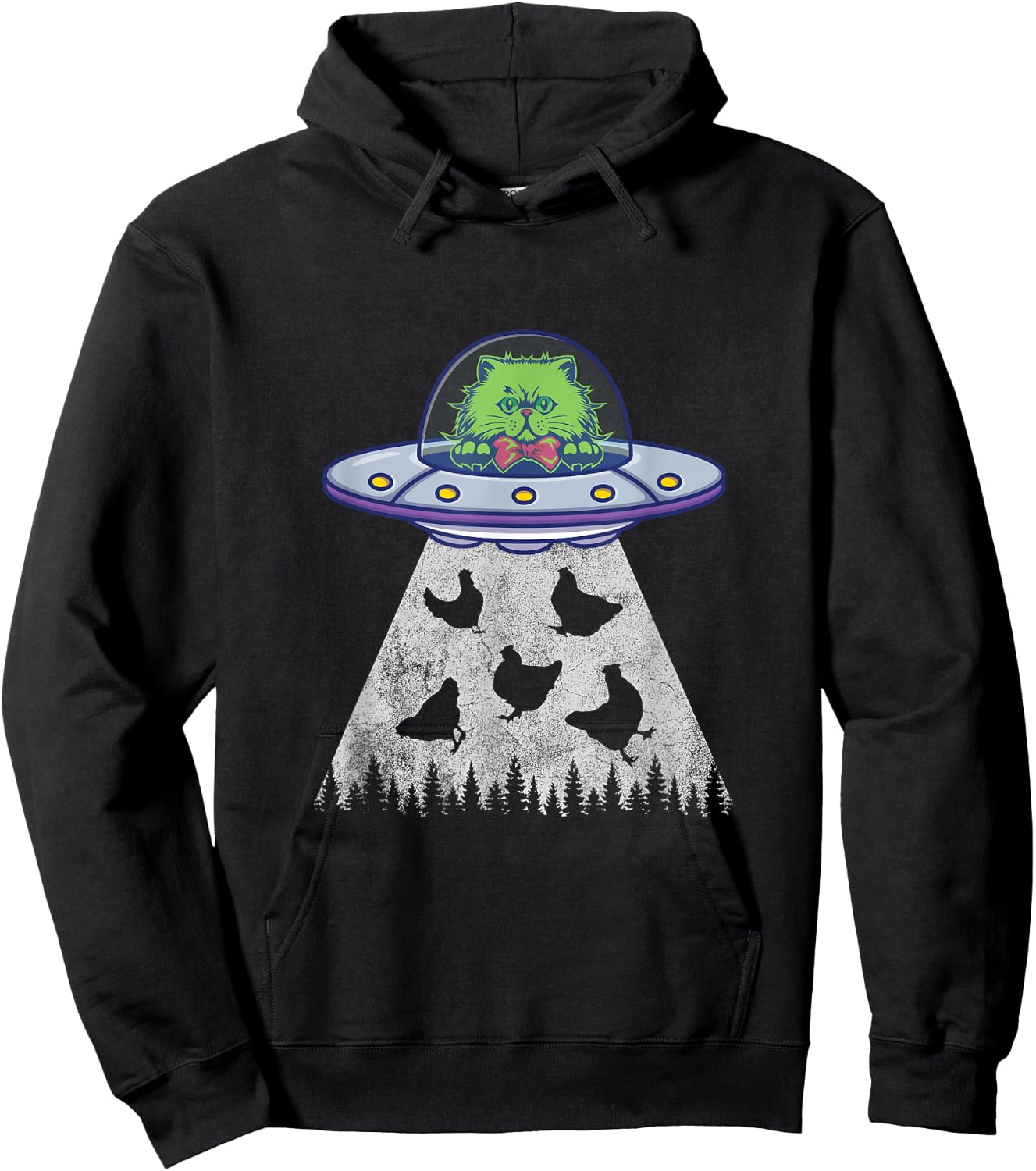 Cat Abduction Chicken Funny UFO Alien Lover Vintage Distress Hoodie - Hoodie | Black