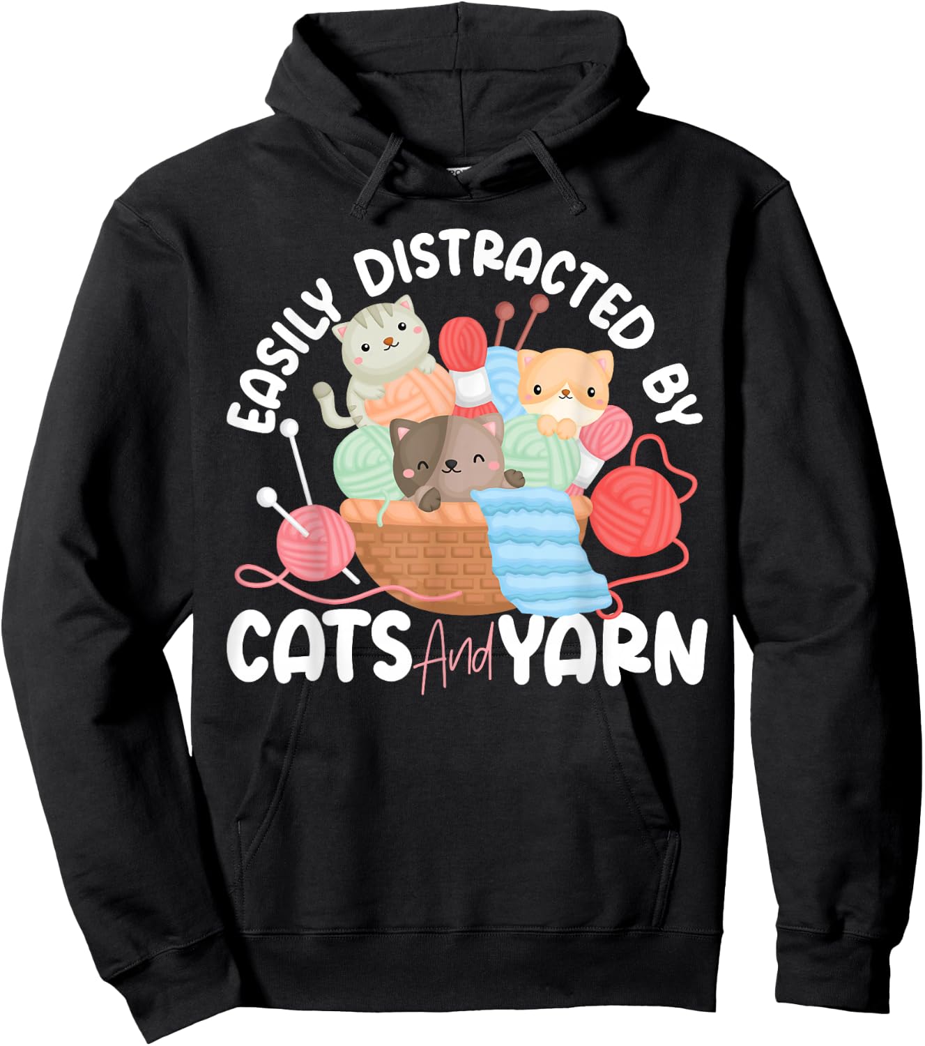 Knitting Knitter Cat Easily Distracted by Cats and Yarn Hoodie - Hoodie | Black