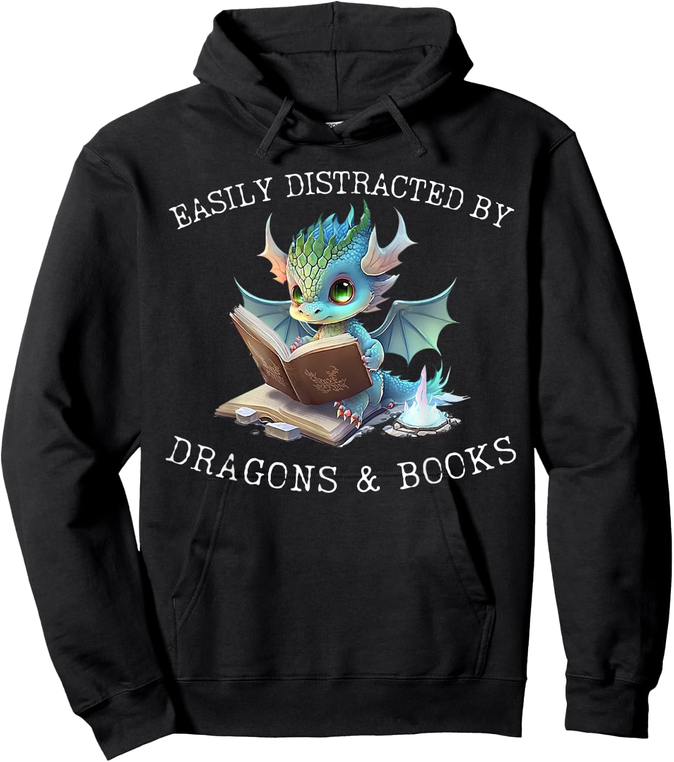 Easily Distracted by Dragons and Books Introvert Funny Shirt Hoodie - Hoodie | Black