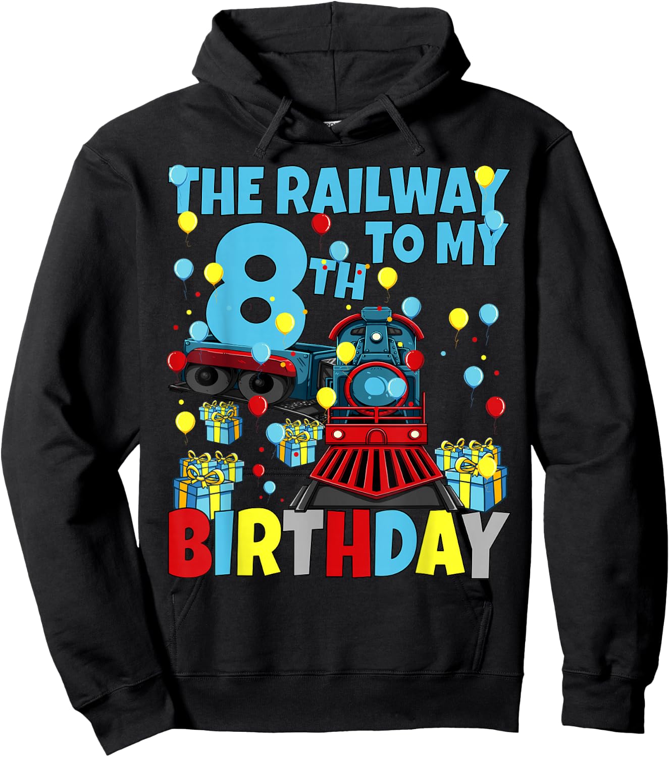 8th Train Birthday Party Railway to My Eighth Birthday Boys Hoodie - Hoodie | Black