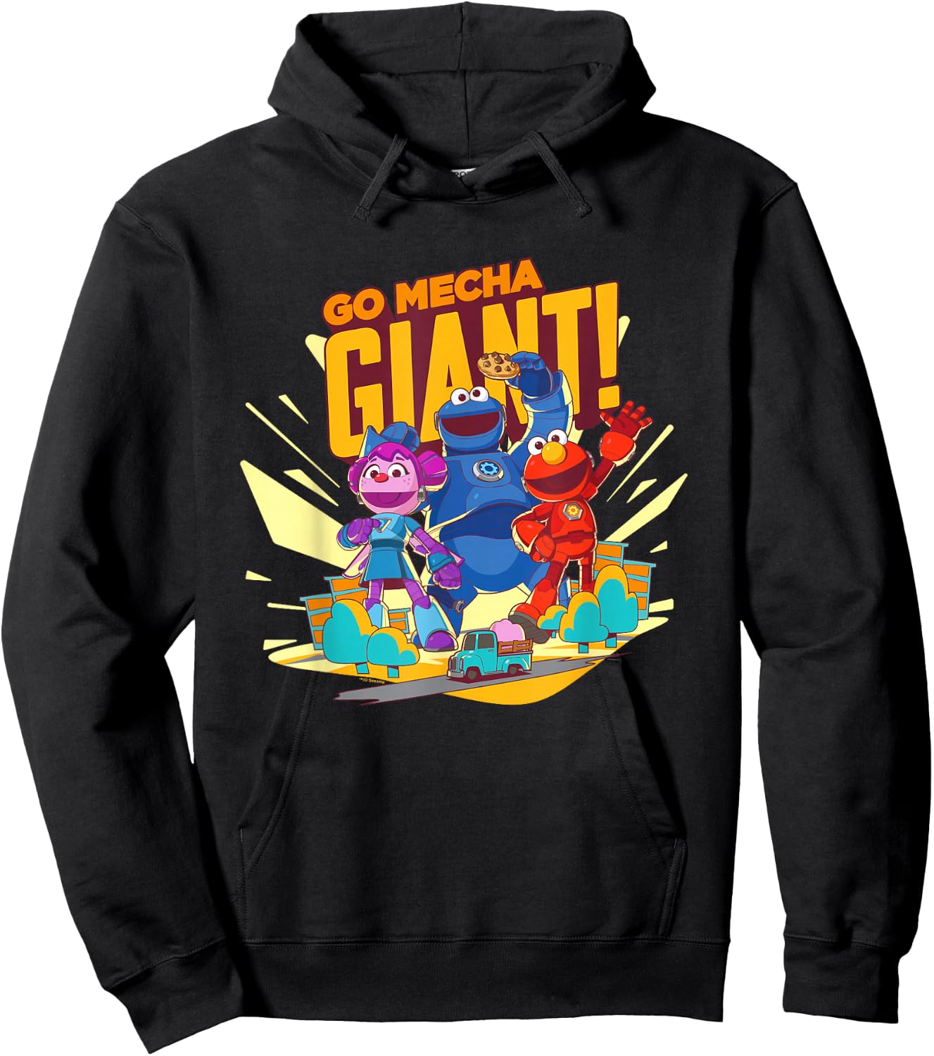 Sesame Street Mecha Builders Go Mecha Giant! Elmo, Cookie Hoodie - Hoodie | Black
