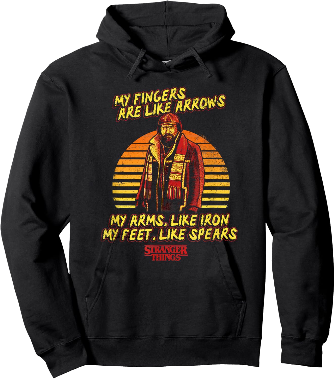 Stranger Things My Fingers Are Like Arrows Murray Distressed Hoodie - Hoodie | Black