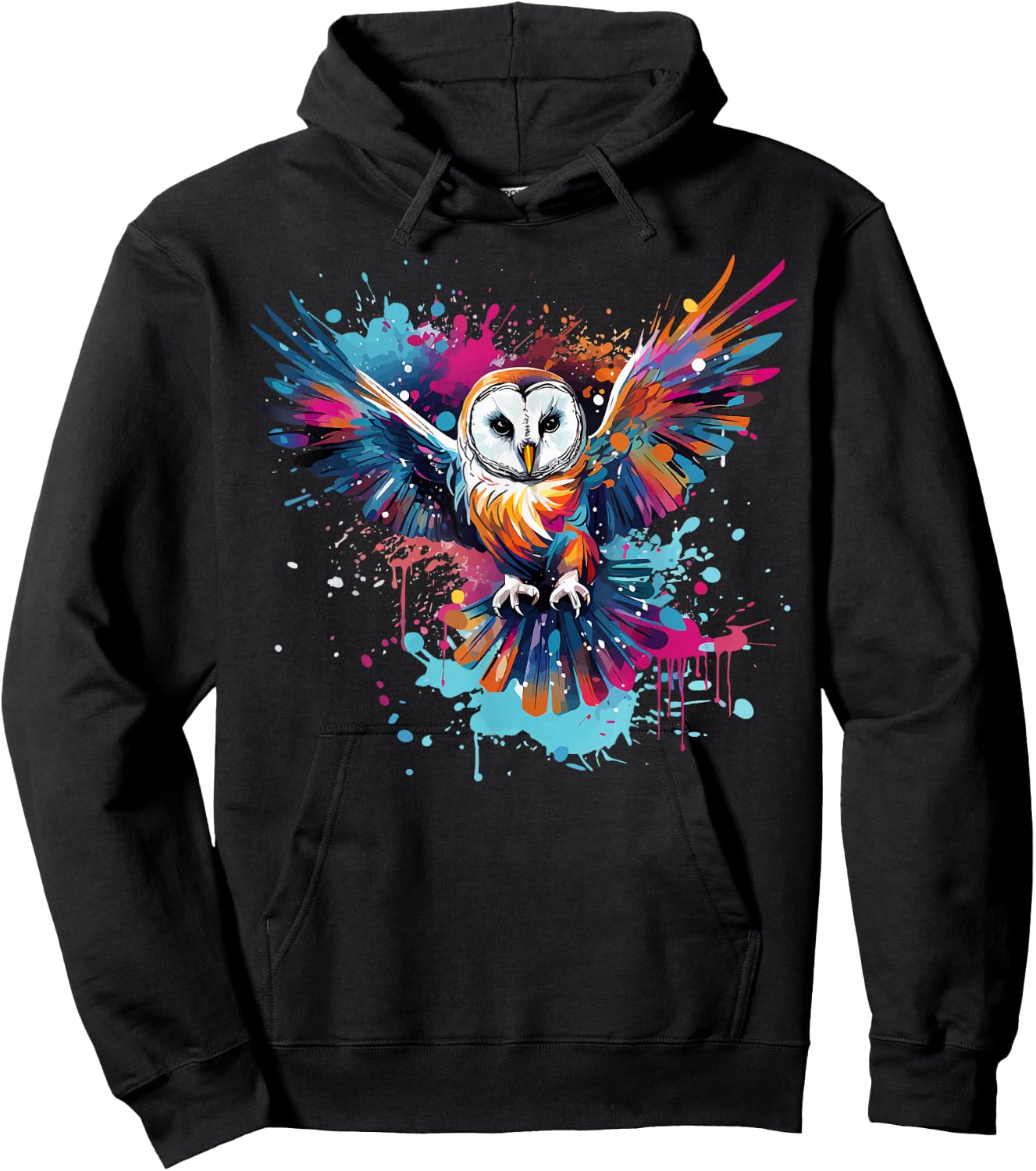 Colorful Splash Art Barn Owl Owls Lover Hoodie - Hoodie | Black