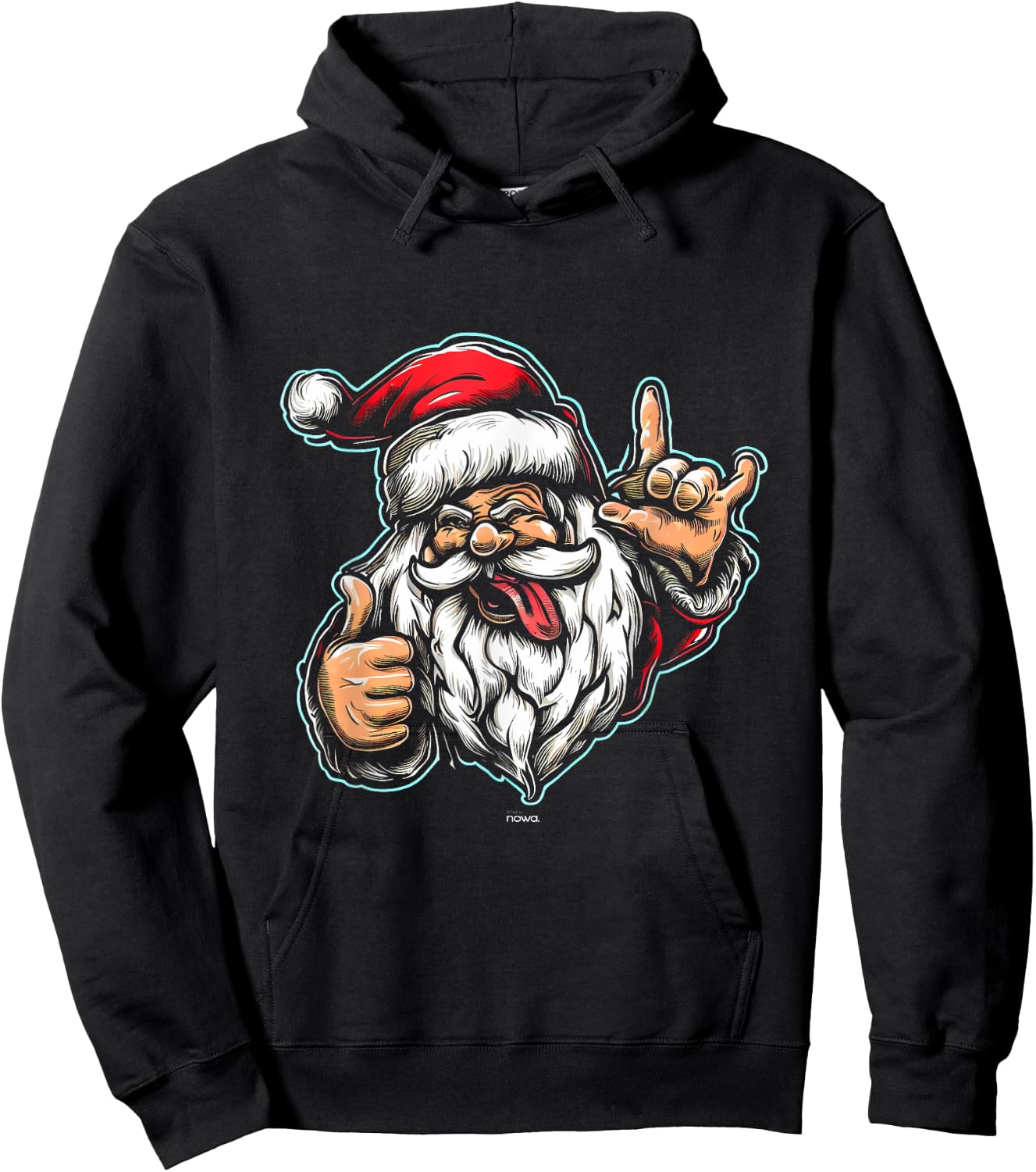 Funny Hard Rocking Tongue Out Santa Claus Loves Rock Music Hoodie - Hoodie | Black
