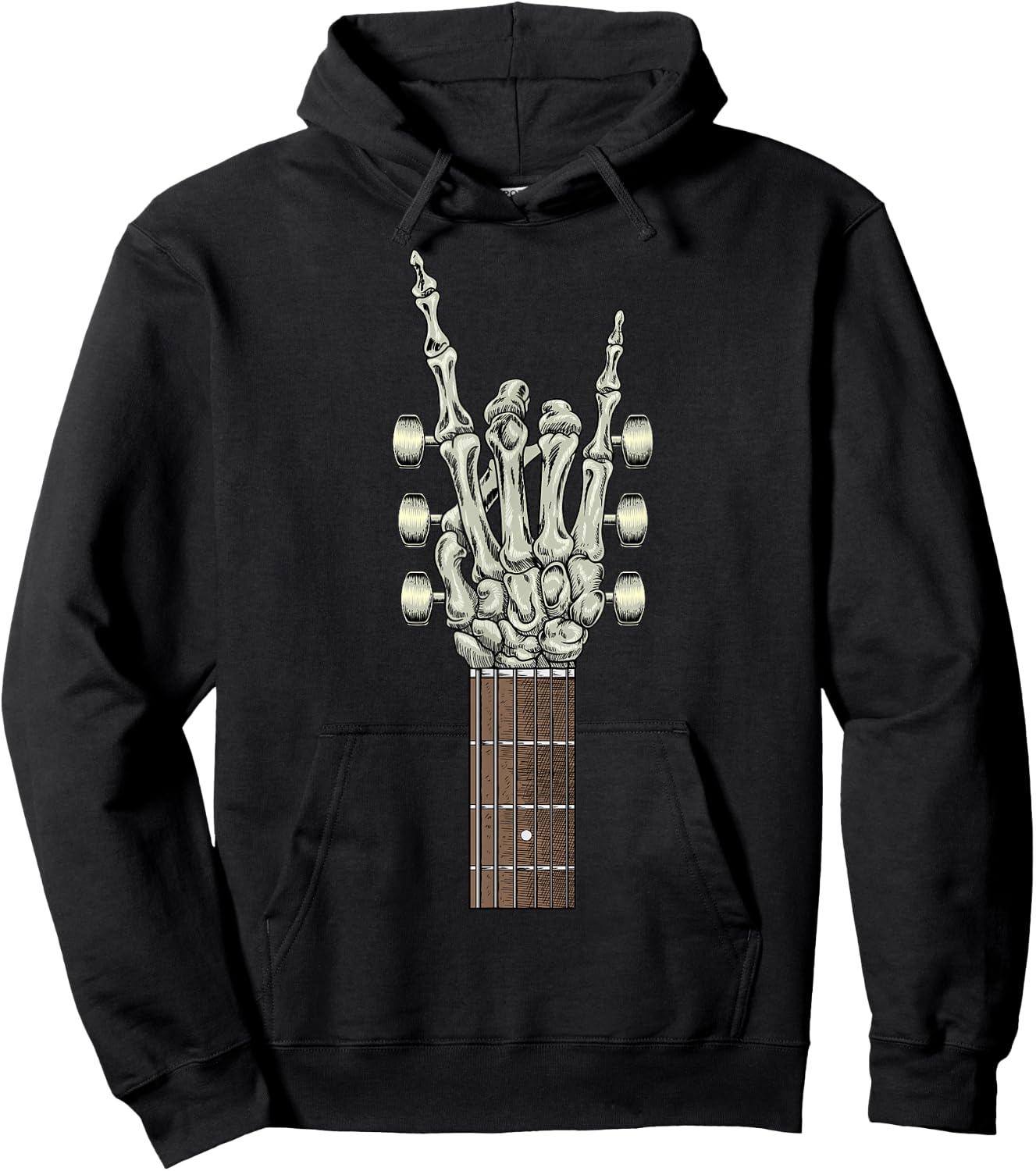Rock On Skeleton Hand Guitar Gifts Men Rock Band Hoodie - Hoodie | Black