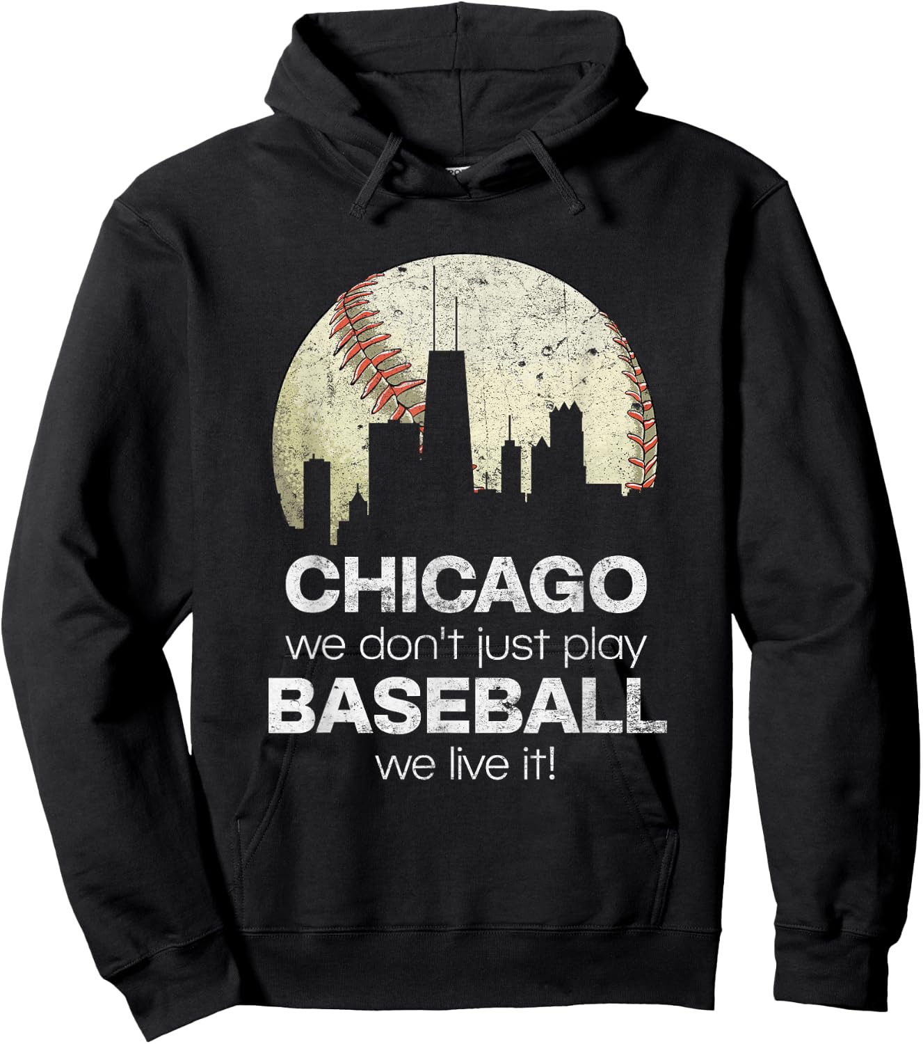 Vintage Baseball Chicago Skyline Illinois Hoodie - Hoodie | Black