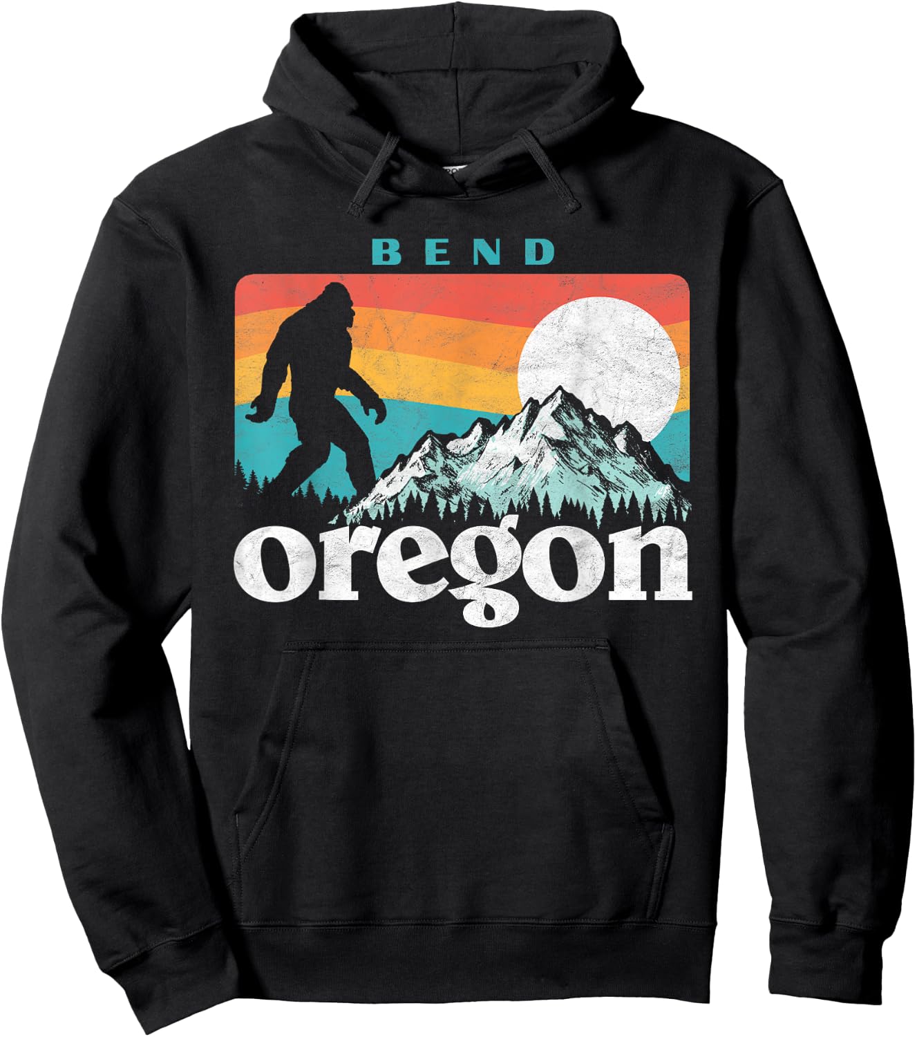 Bend Oregon Retro 80s Bigfoot Mountains Hoodie - Hoodie | Black