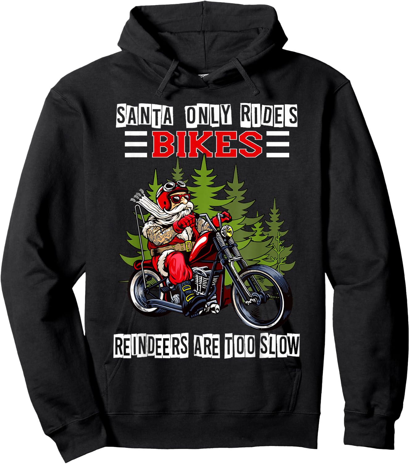 Santa Riding Funny Christmas Santa Motorcycle Biker Hoodie - Hoodie | Black