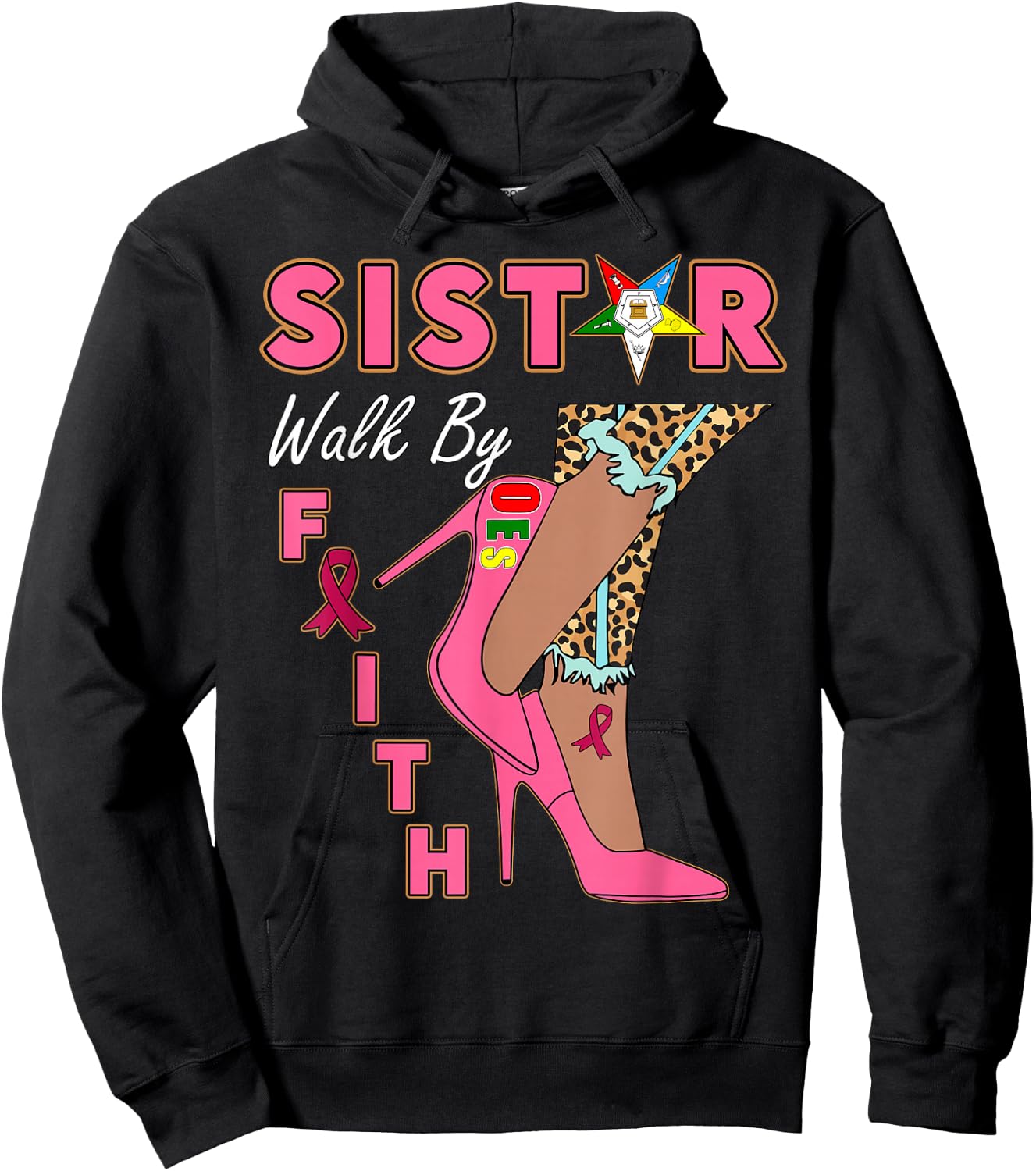 OES SiStar Leopard Walk By Faith Breast Cancer Awareness Hoodie - Hoodie | Black