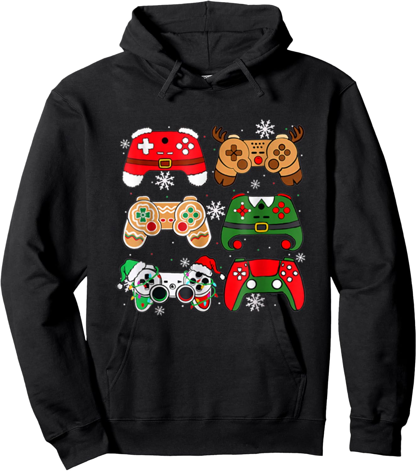 Boys Christmas Shirt Santa Elf Gaming Controllers Gamer Xmas Hoodie - Hoodie | Black