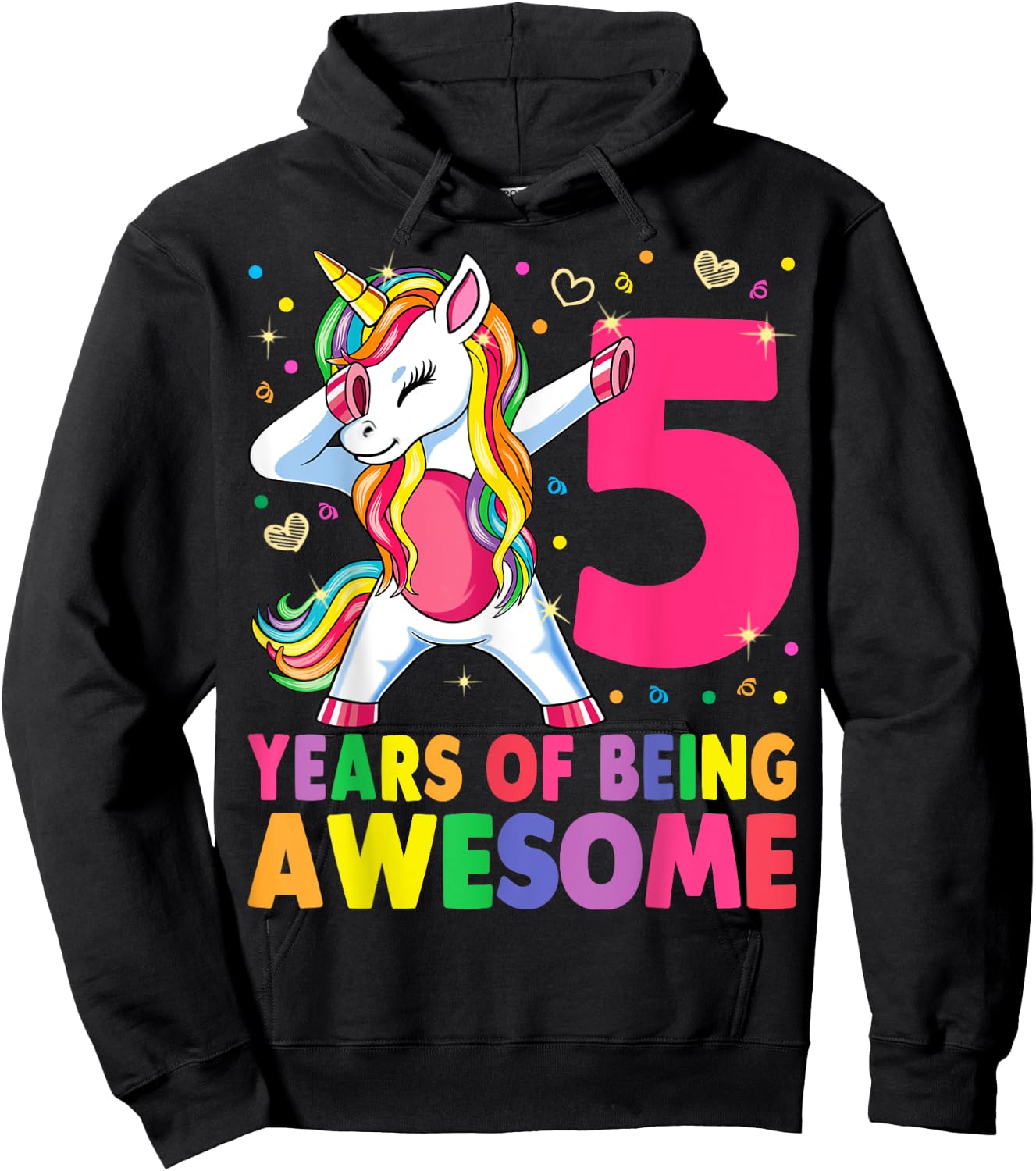 5 Years Old Unicorn Dabbing 5th Birthday Girl Unicorn Party Hoodie - Hoodie | Black