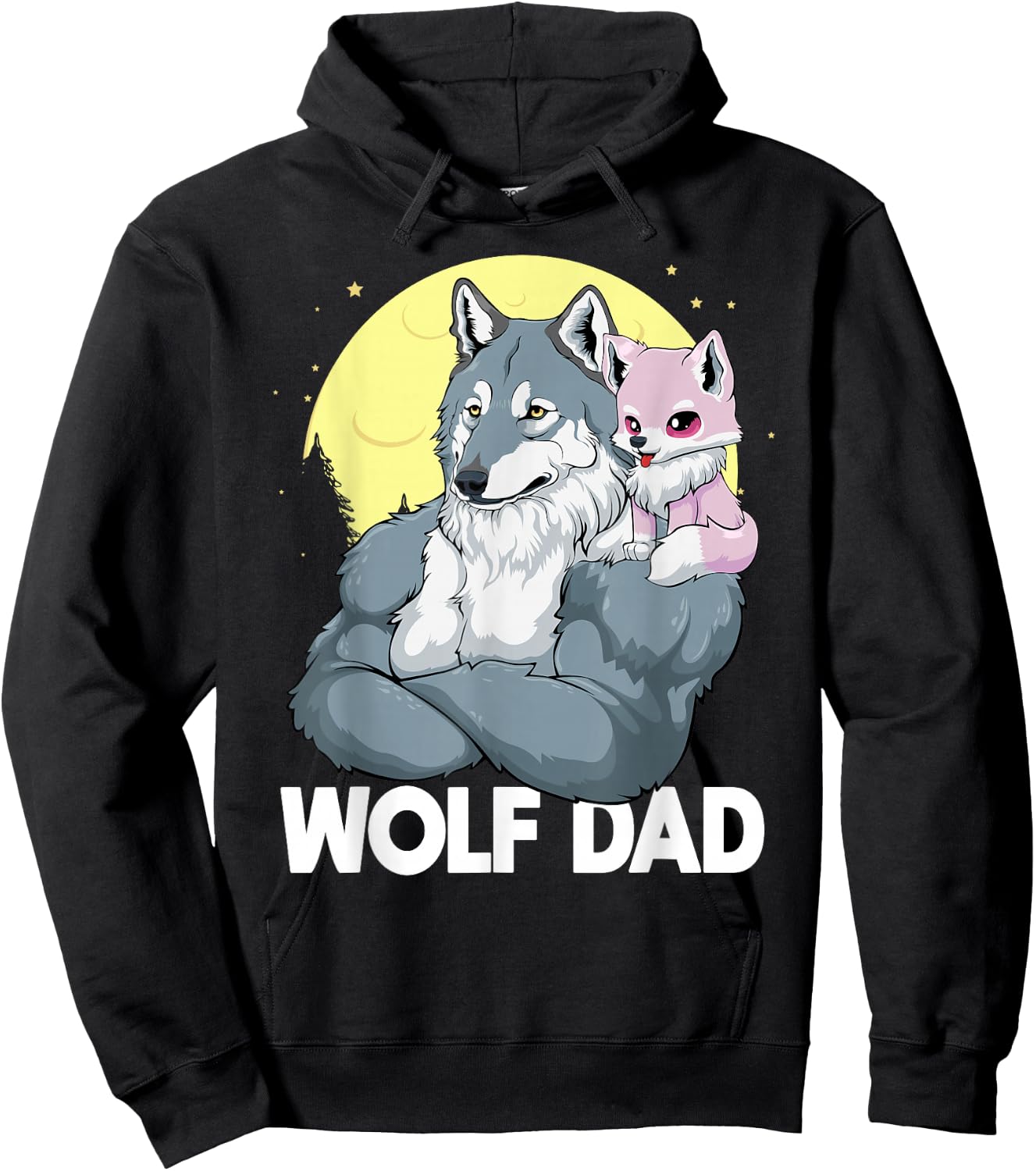 Wolf Dad With Girl Daughter For Father's Day Men Wolf Hoodie - Hoodie | Black