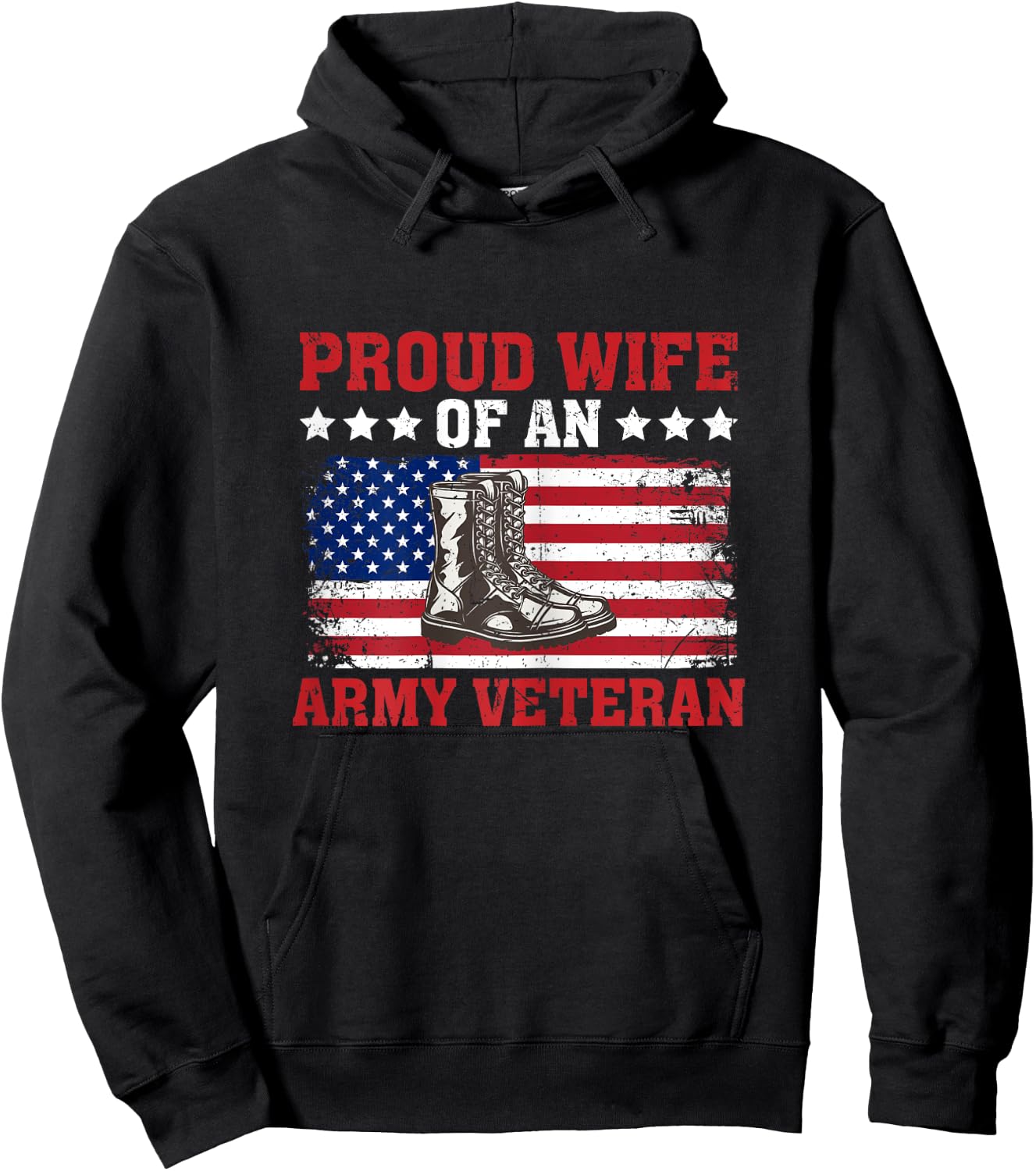 Proud Wife of an Army 4th of July Veteran Spouse Hoodie - Hoodie | Black