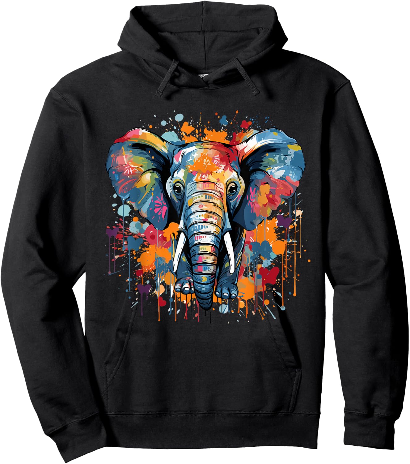 Elephant Drawing Portrait Splash Art Sketch Men Women Kids Hoodie - Hoodie | Black