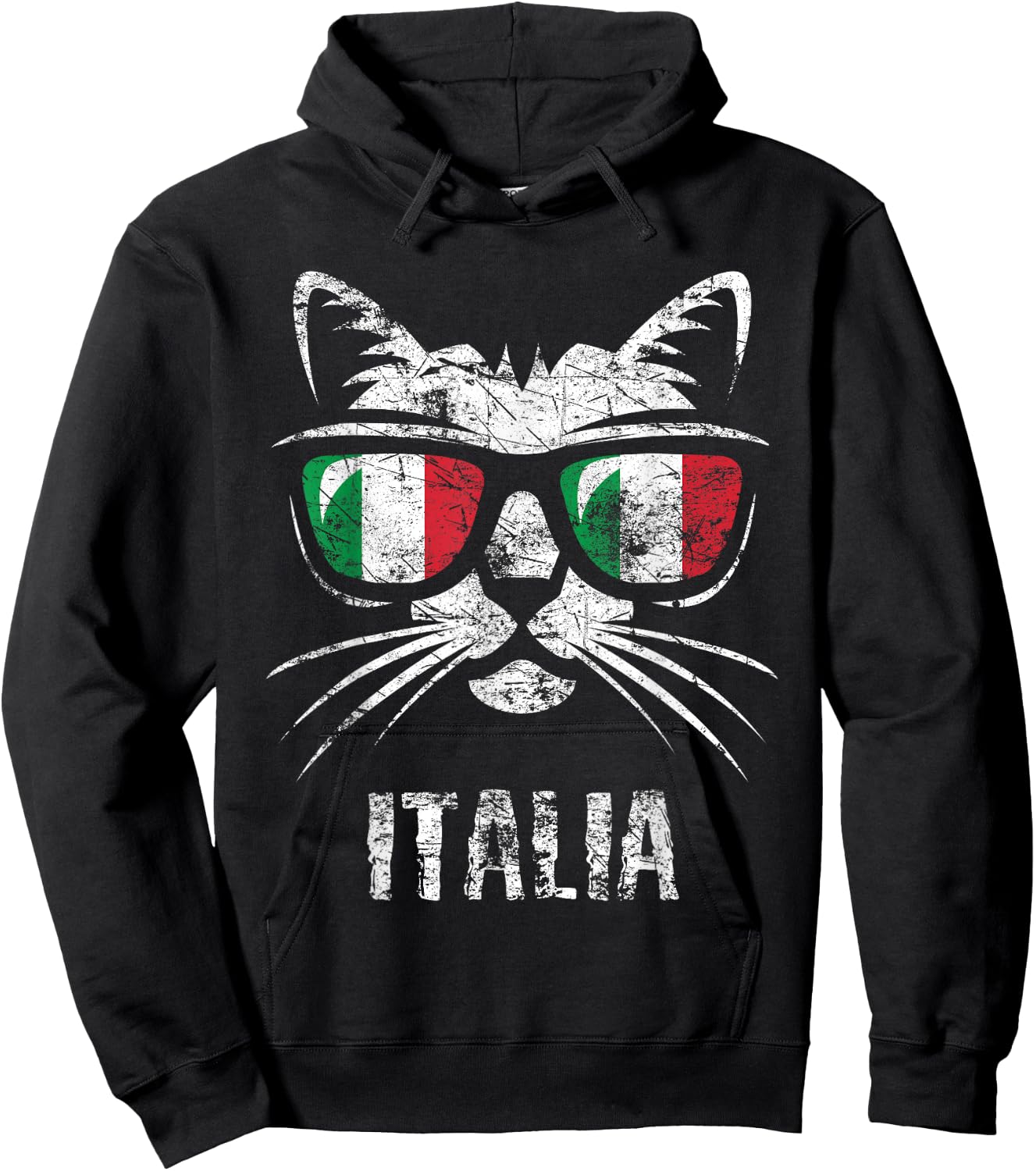 Italy Flag Funny Cat Italian Saying Vintage Hoodie - Hoodie | Black