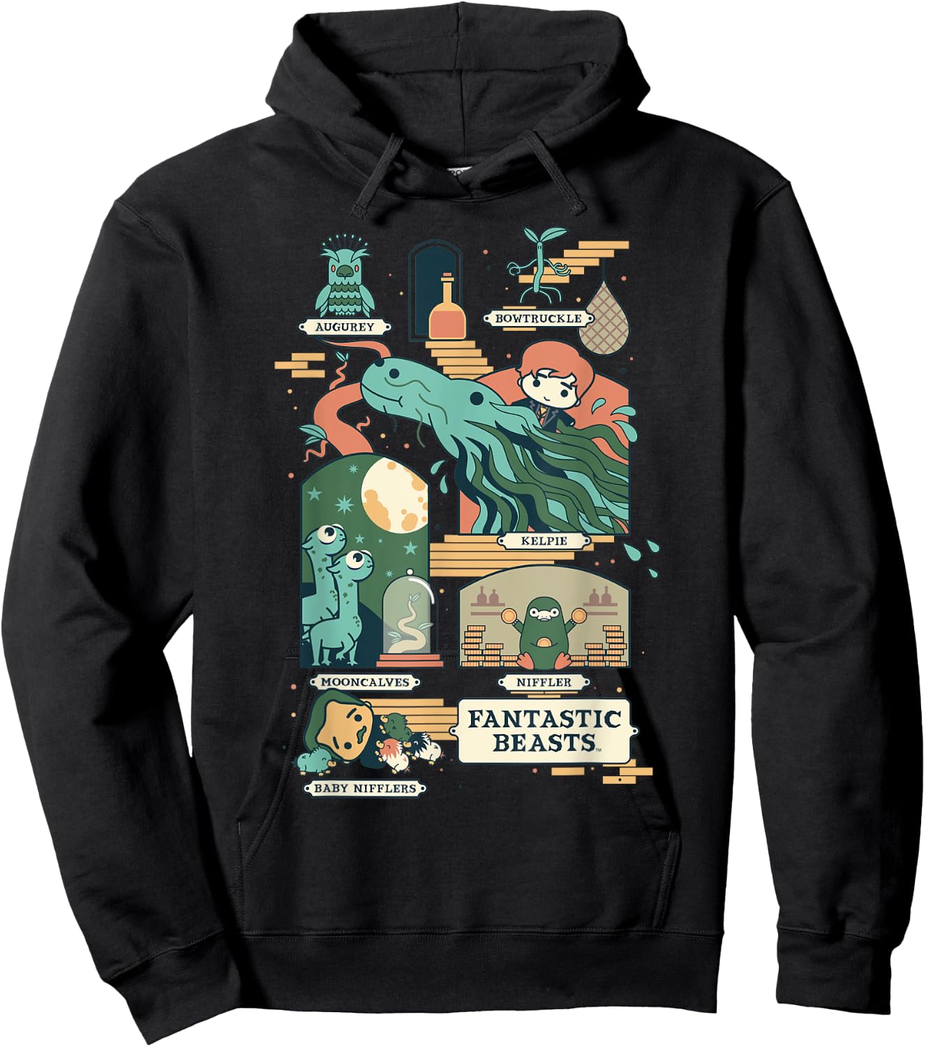 Fantastic Beasts Group Chibi Poster Front And Back Hoodie - Hoodie | Black