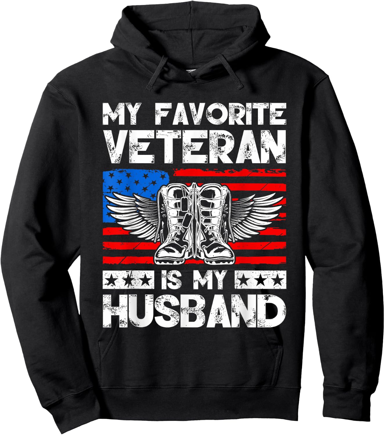 My Favorite Veteran Is My Husband American US Flag Hoodie - Hoodie | Black