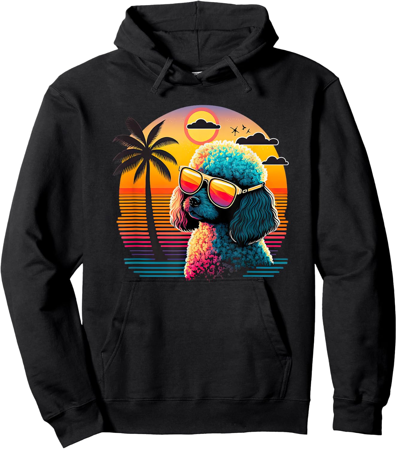 Funny Poodle Dog Miniature Poodle Toy Poodle Retro Sunset Hoodie - Hoodie | Black