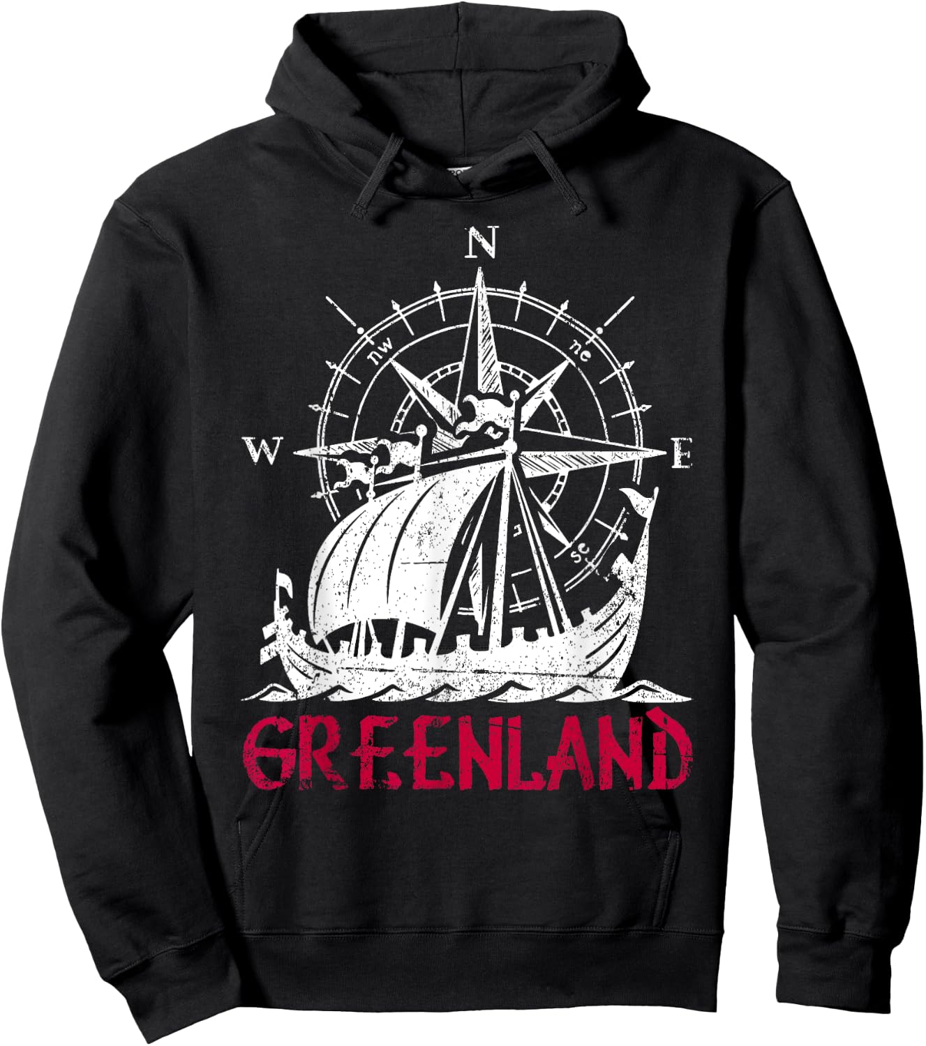 Greenland Viking Ship Compass Travel Souvenir Greenland Hoodie - Hoodie | Black