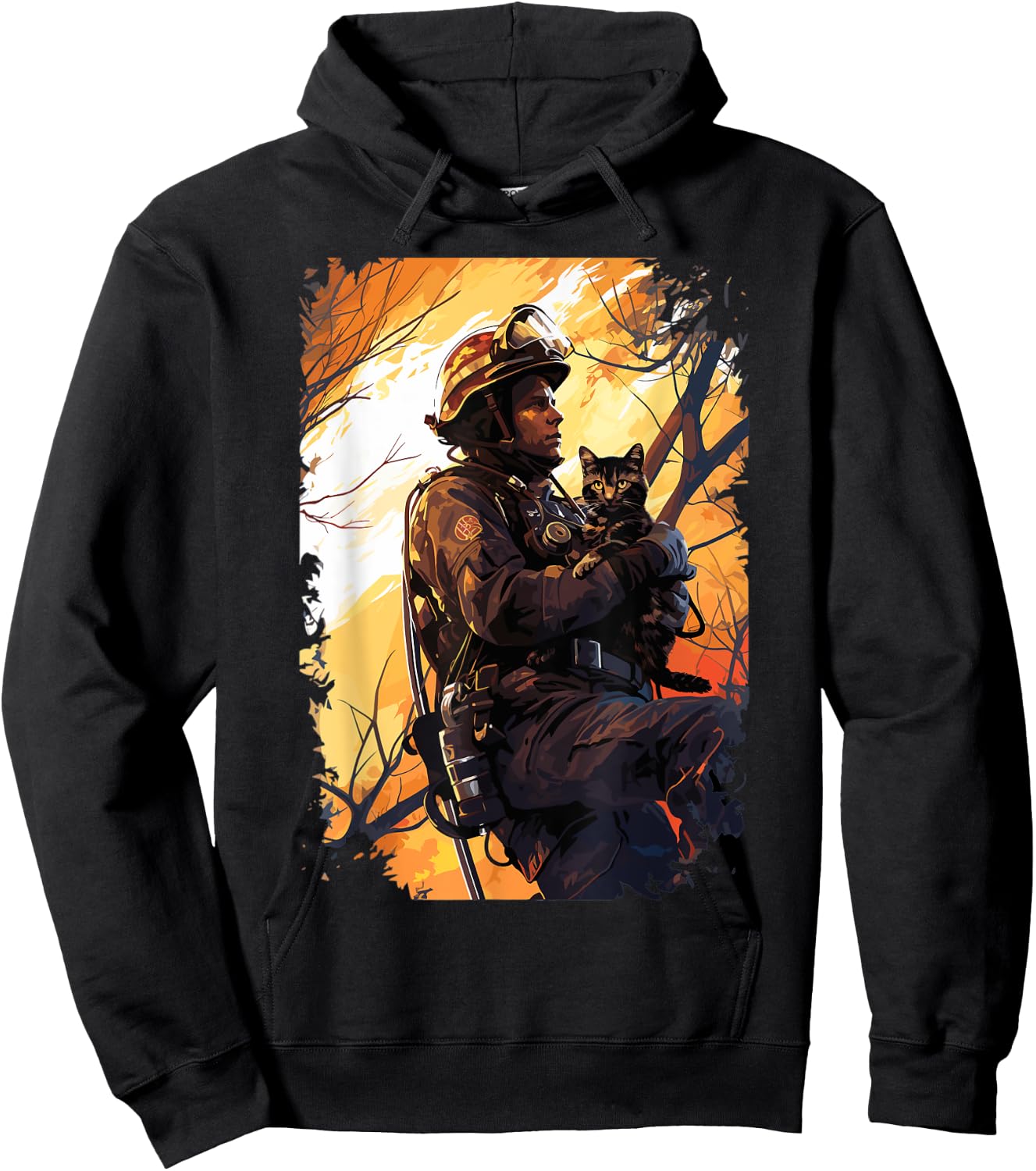 Firefighter Saving A Cat - Firefighter & Fireman Hoodie - Hoodie | Black