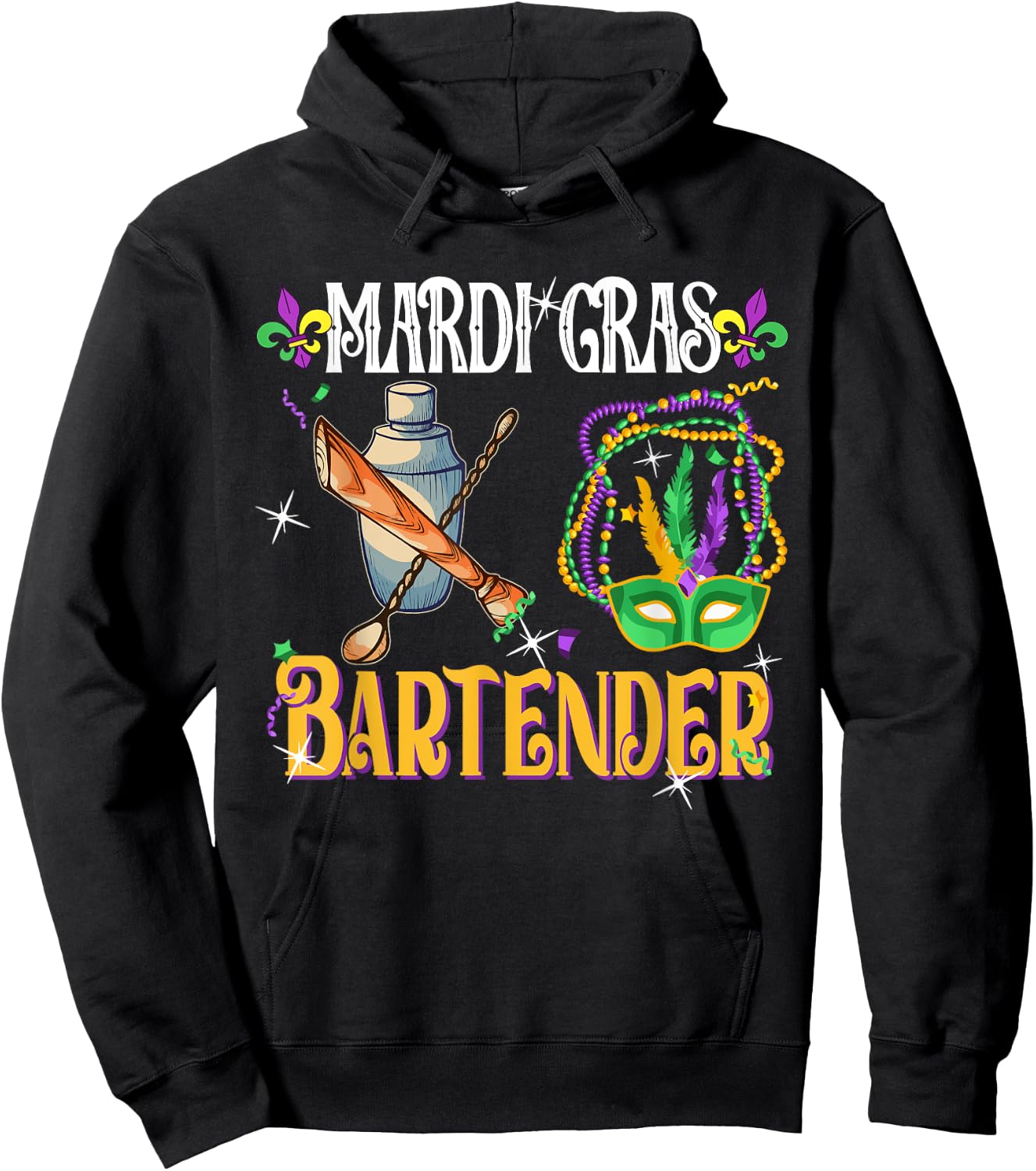 Mardi Gras Bartender Cute Masked Beads Funny Bartender Lover Hoodie - Hoodie | Black