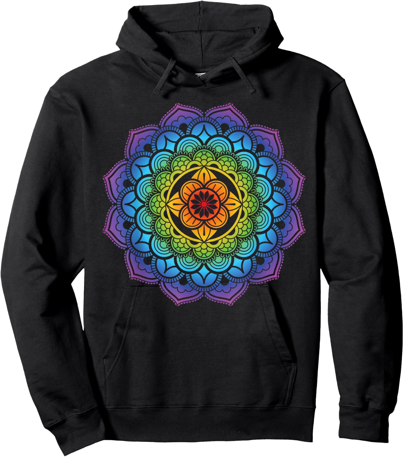 Mandala Buddhism Mindfulness Meditation Yoga Rainbow Boho Hoodie - Hoodie | Black
