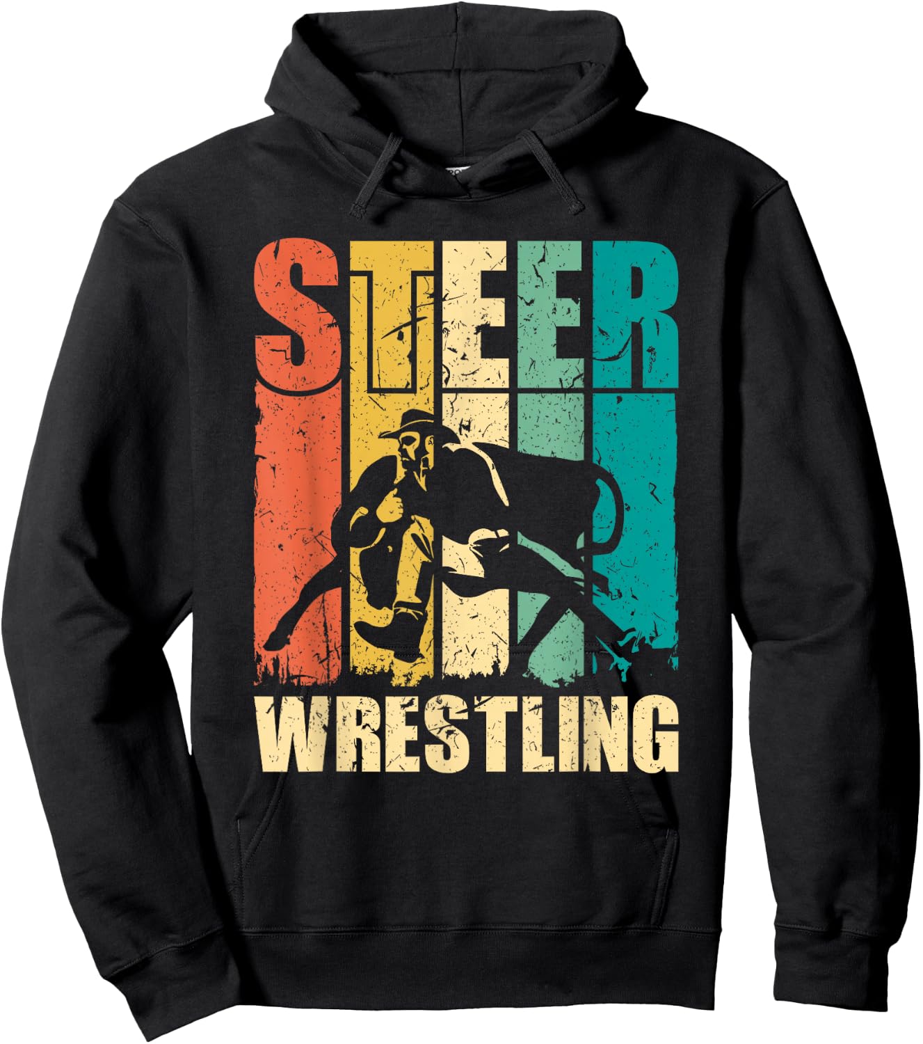 Steer Wrestling Retro Rodeo Bulldog Graphic Hoodie - Hoodie | Black