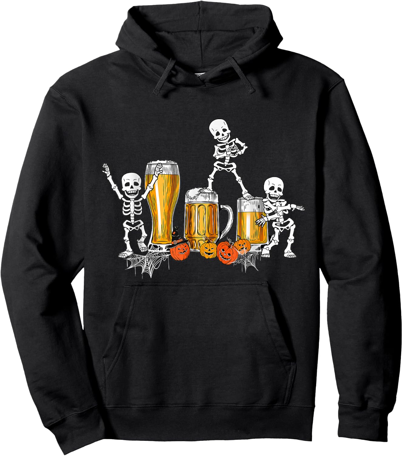 Skeleton Drinking Beer Happy Halloween Hoodie - Hoodie | Black