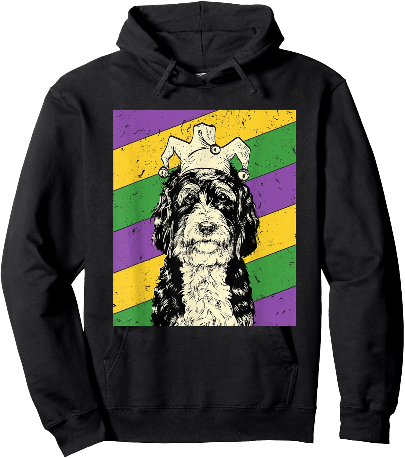 Bernedoodle Jester Funny Mardi Gras Doodle Dog Mom or Dad Hoodie - Hoodie | Black