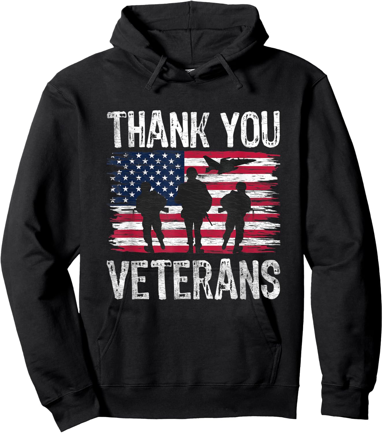Patriotic American Flag Thank You Veterans Day Hoodie - Hoodie | Black