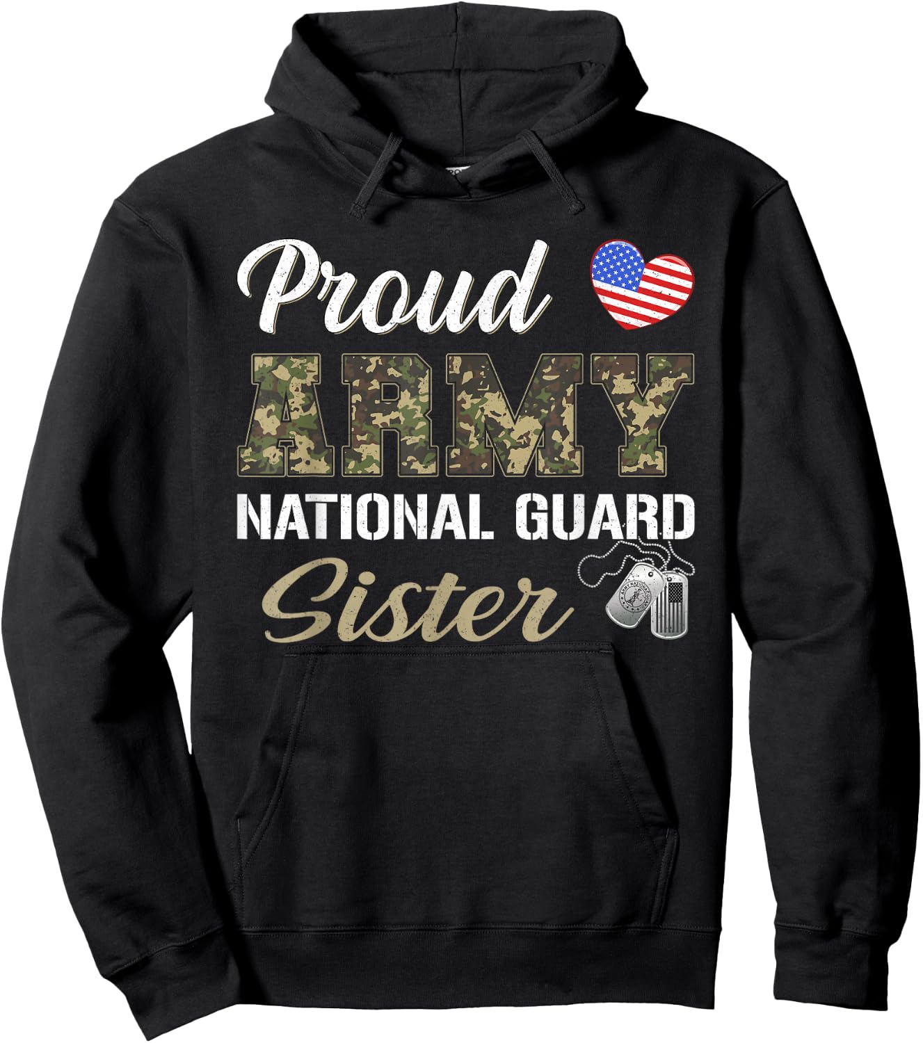 Retro Proud Army National Guard Sister Military Pride Outfit Hoodie - Hoodie | Black