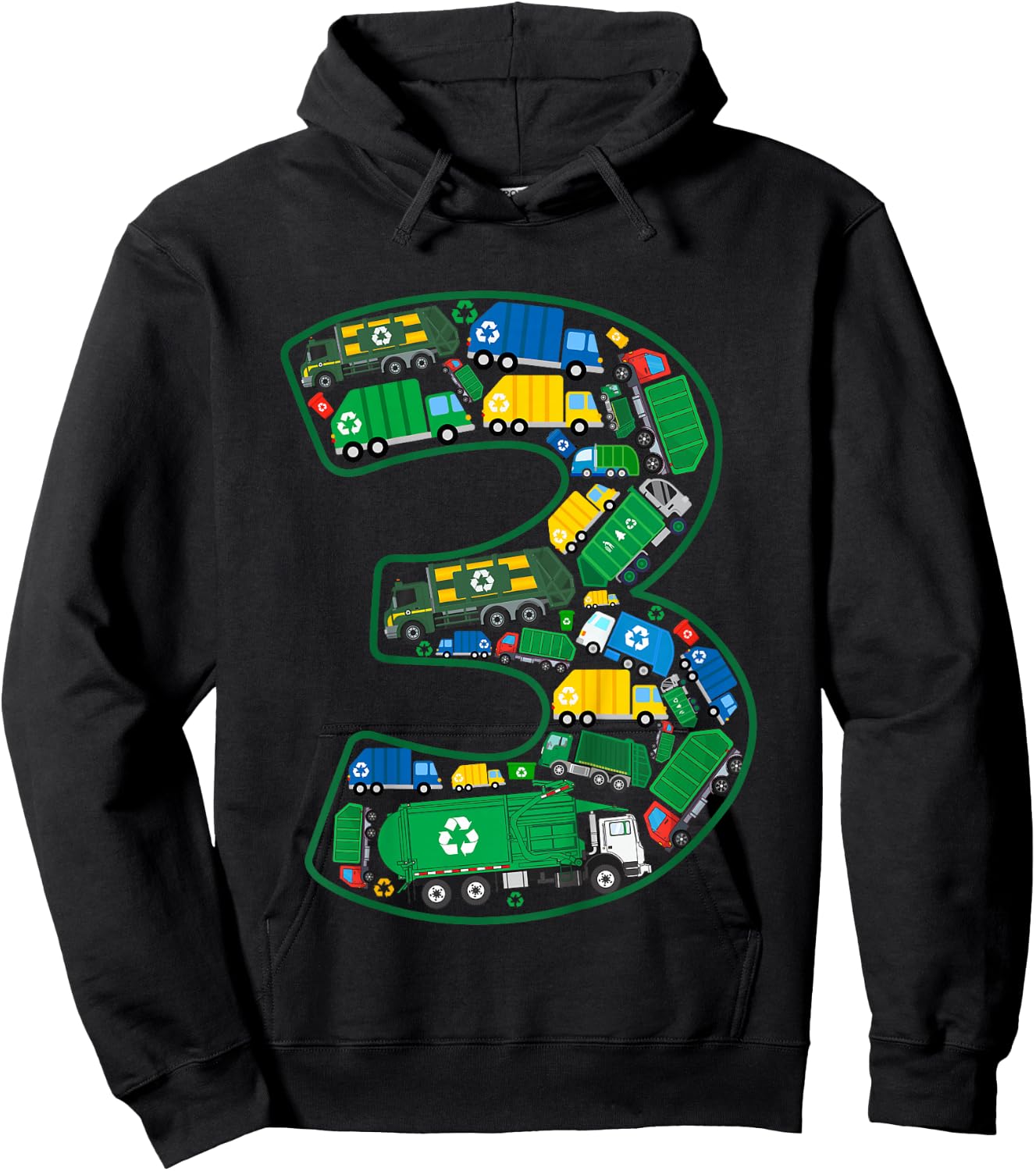 Kids Garbage Truck Boy 3rd Birthday 3 Years Old Garbage Truck Boy Hoodie - Hoodie | Black