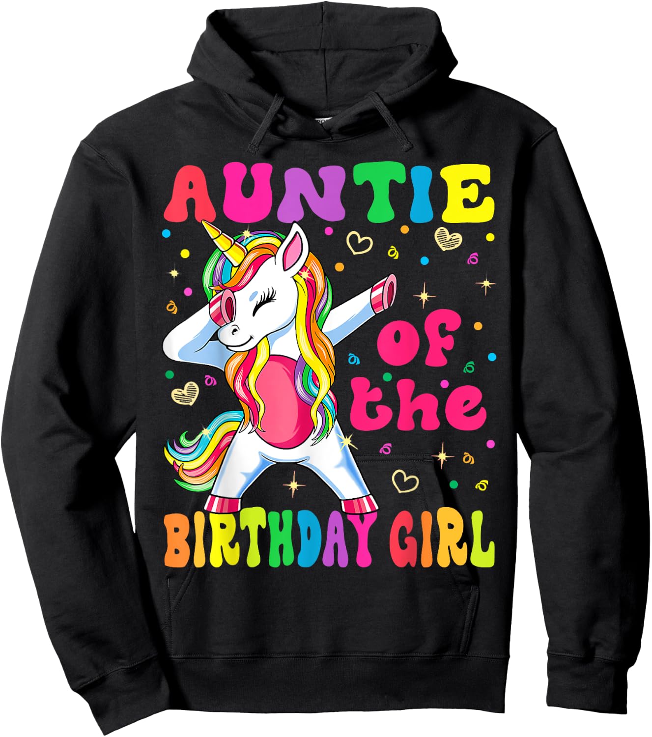 Auntie of the Birthday Princess Girl Dabbing Unicorn Hoodie - Hoodie | Black