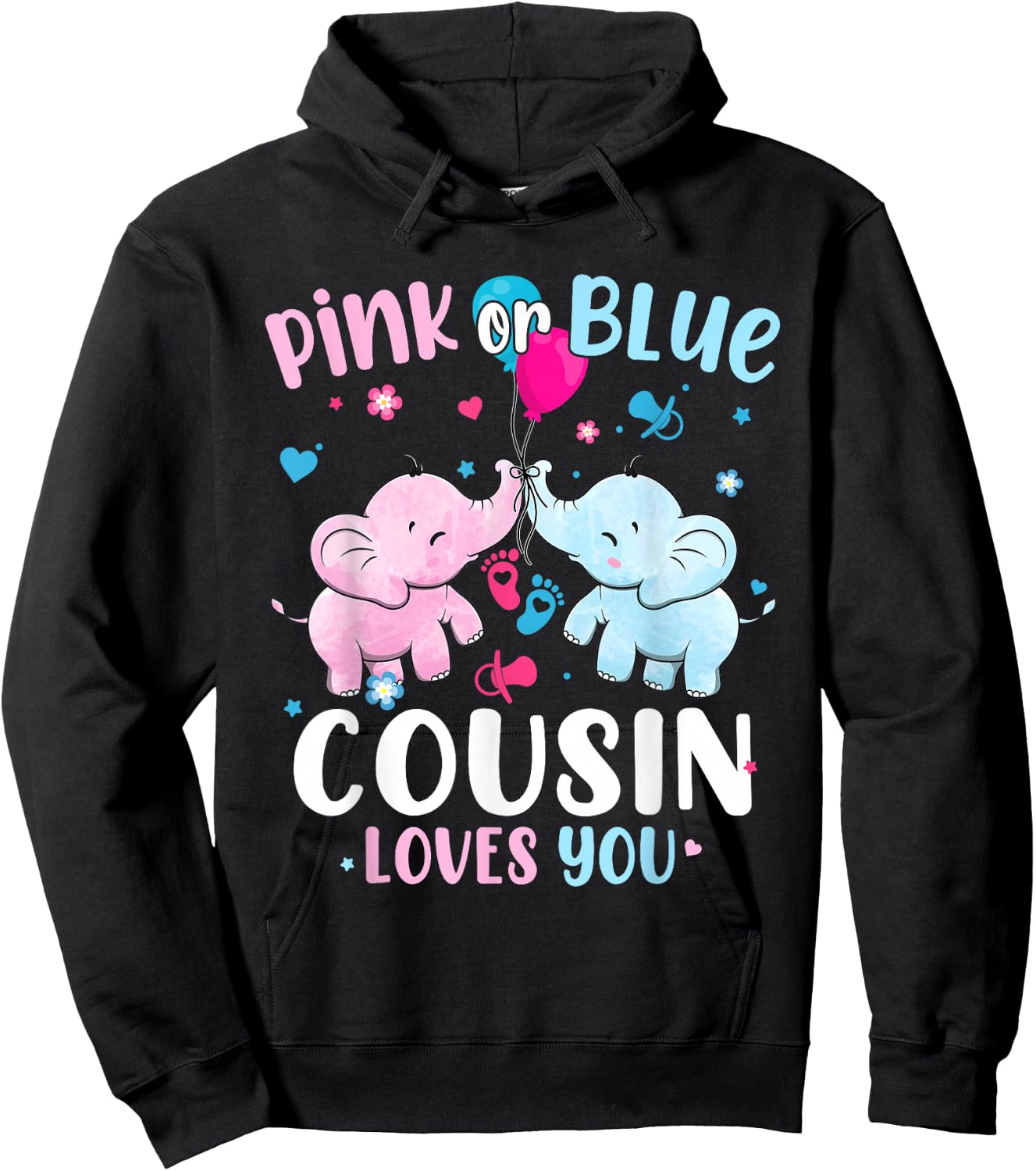 Pink or Blue Cousin Loves You Gender Reveal Elephant Hoodie - Hoodie | Black