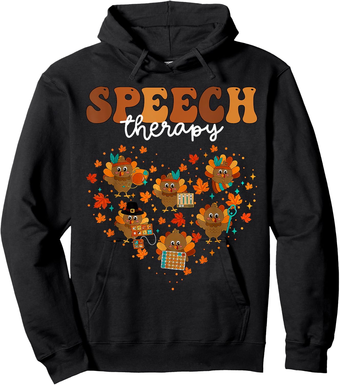 Speech Therapy Turkey Heart SLP Therapist Fall Thanksgiving Hoodie - Hoodie | Black