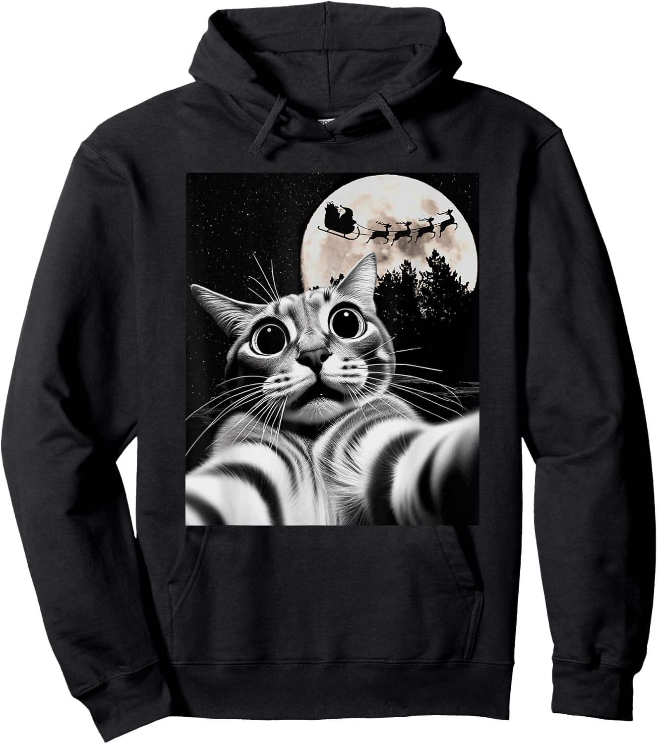 Men Women Kids Christmas Proof Santa is Real Cat Selfie Hoodie - Hoodie | Black