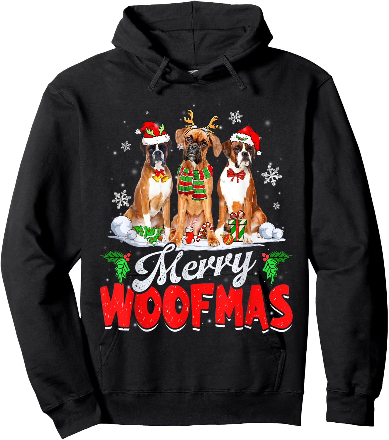 Merry Woofmas Boxer Dog Christmas Dog Lover Xmas Hoodie - Hoodie | Black