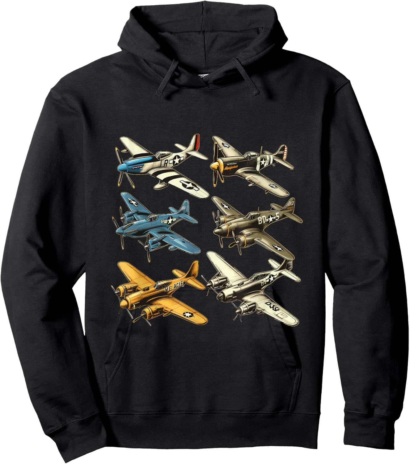 WW2 Warplanes P51 Mustang F4U Corsair Spitfire P40 Warhawk Hoodie - Hoodie | Black